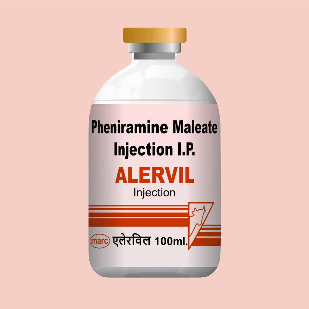 Marc Alervil Injection 100ml (64Unit) – Fast-Acting Veterinary Antiallergic & Antihistamine Solution for Livestock & Pets