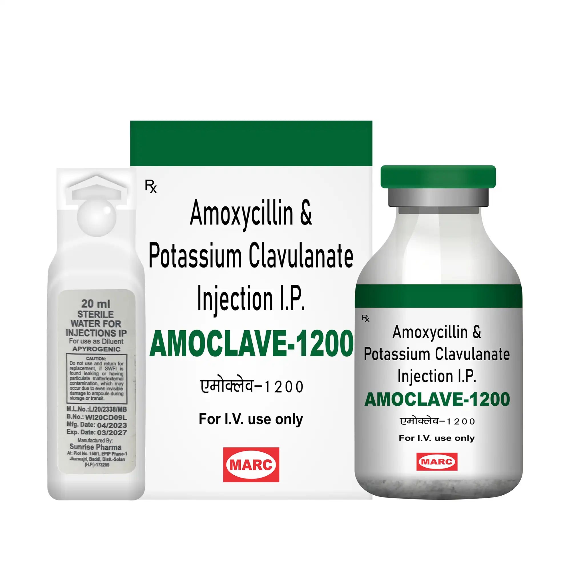 Amoclave 1200 Injection (Amoxicillin + Potassium Clavulanate) – IV Antibiotic(Pack of 4)