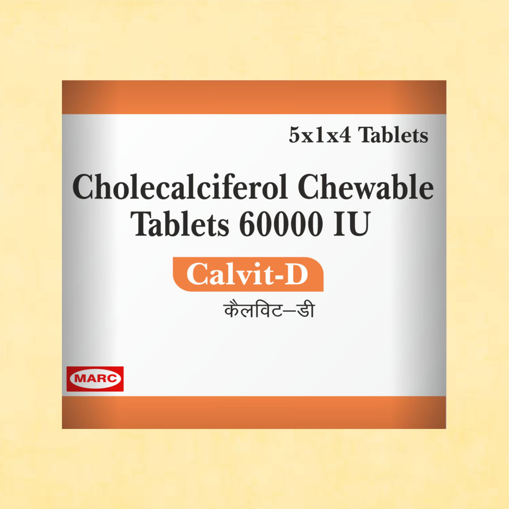 Calvit-D 60000 IU – High-Strength Vitamin D3 Chewable Tablets for Bone & Immunity Support ( Pack of 4)