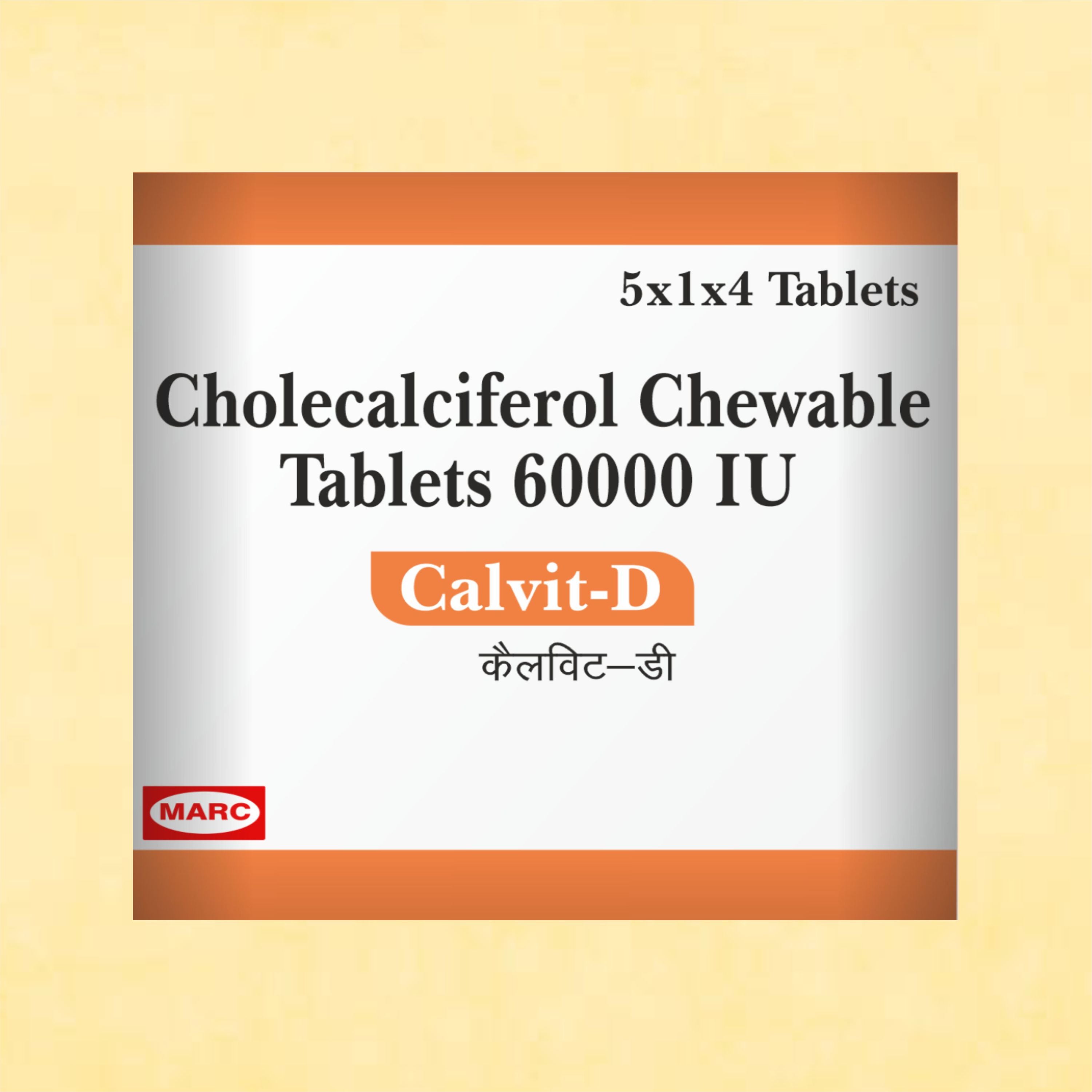 Calvit-D 60000 IU – High-Strength Vitamin D3 Chewable Tablets for Bone & Immunity Support ( Pack of 2 Strip)