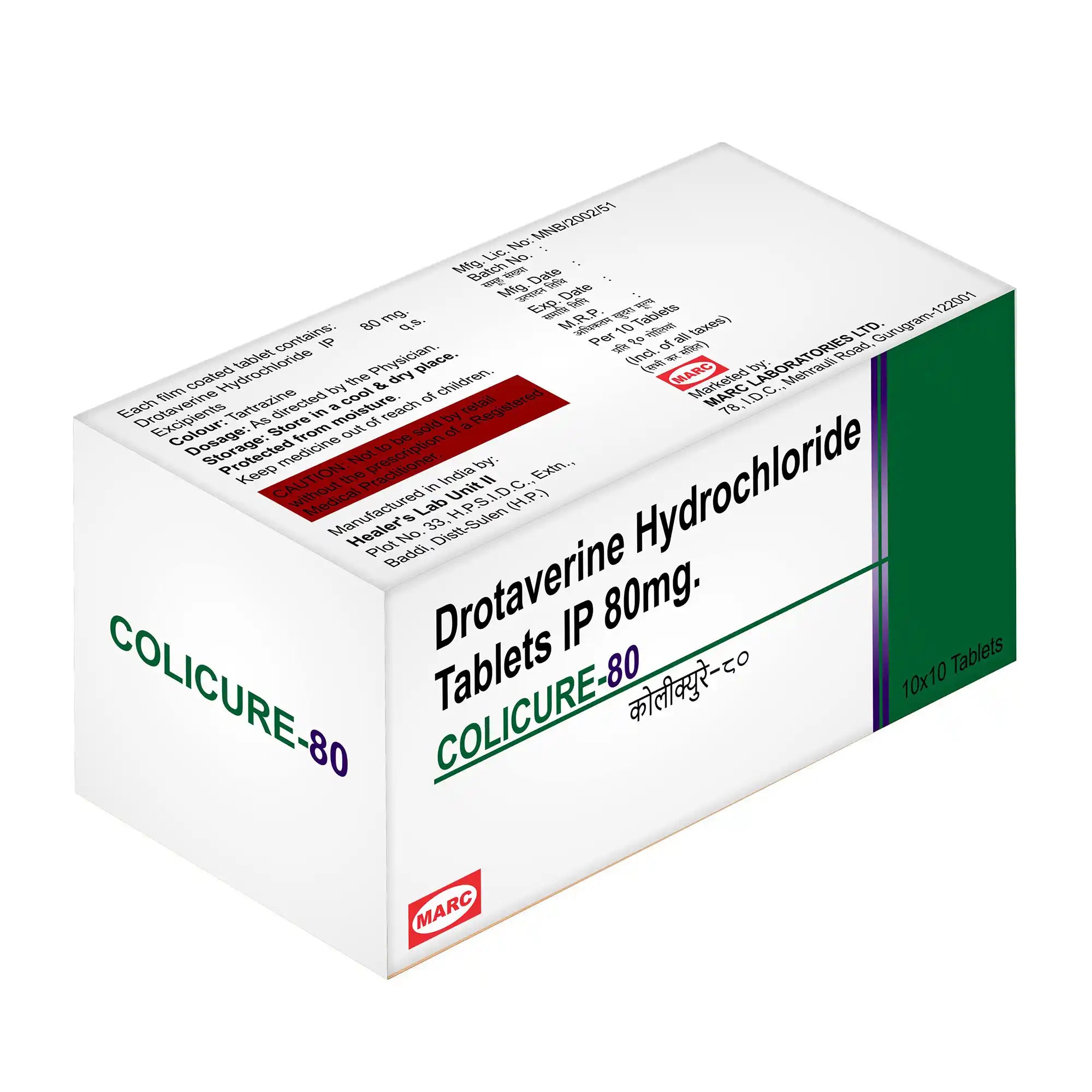 Colicure-80 Drotaverine 80mg Tablet – Abdominal Cramps, Colic & Spasm Relief