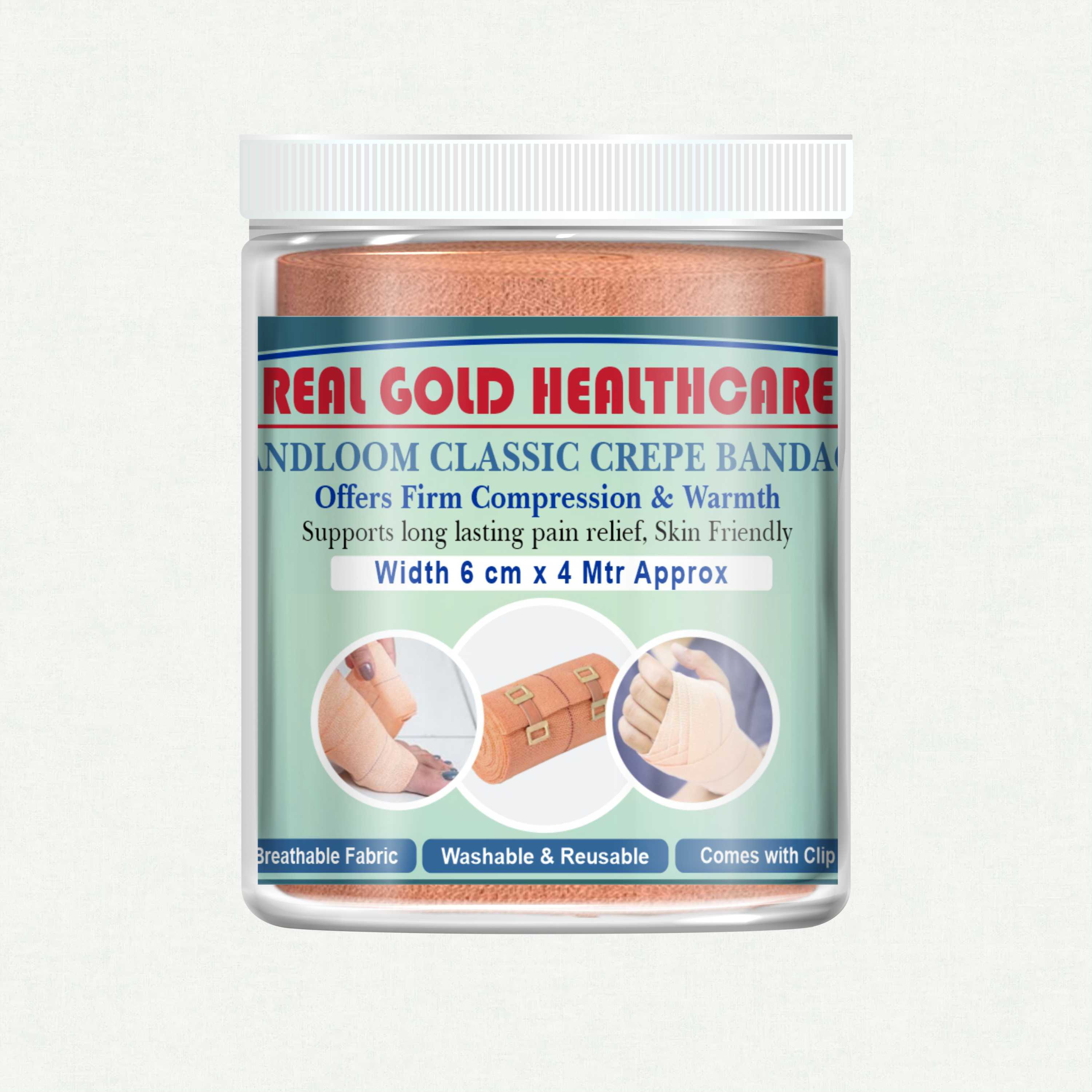Jar of Real Gold Healthcare bandage on a white background