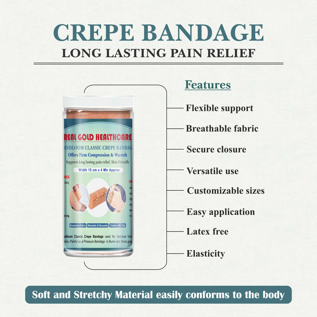 Handloom Classic Crepe Bandage – Extra Wide Bandage for Thigh, Shoulder & Heavy Injury Support