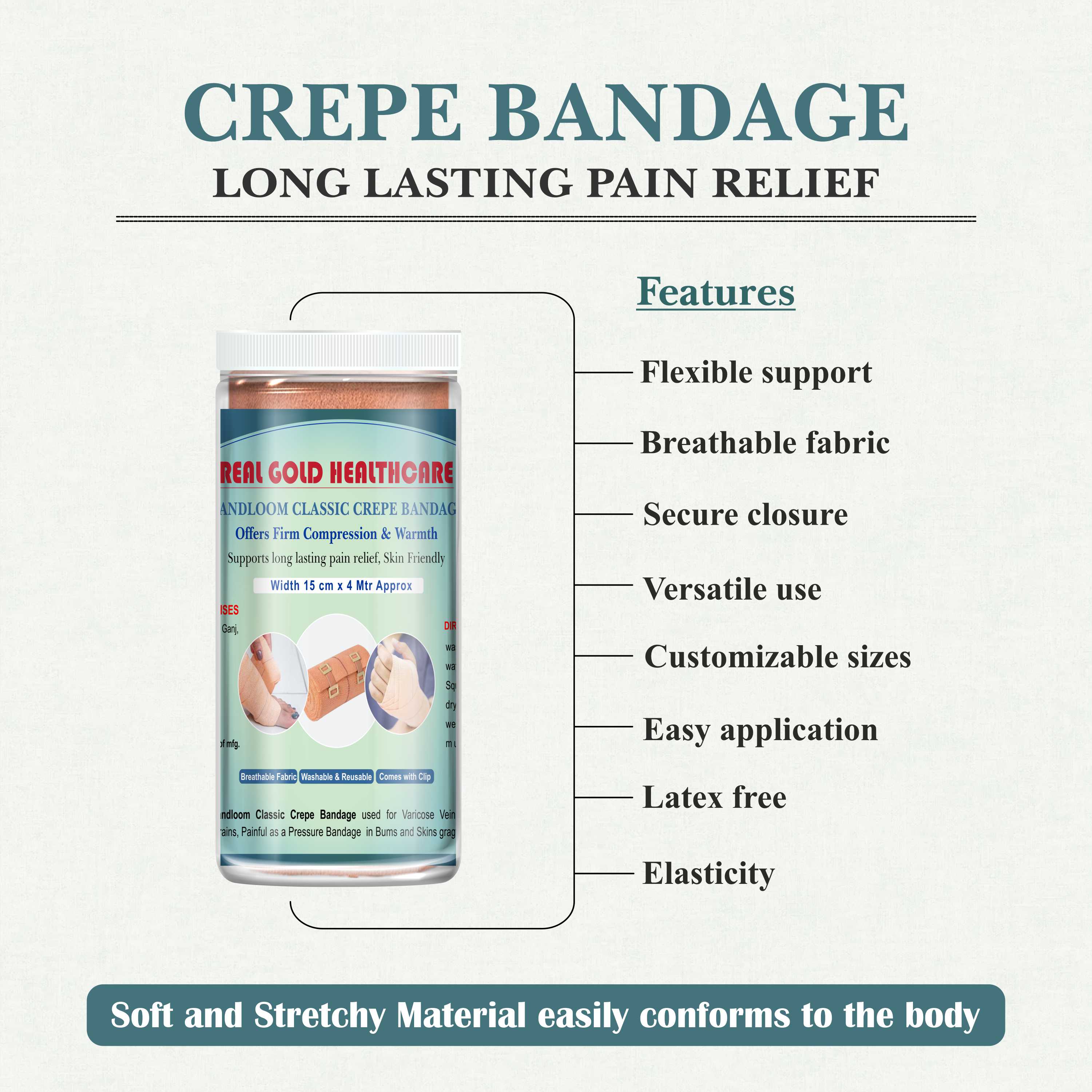 Handloom Classic Crepe Bandage – Extra Wide Bandage for Thigh, Shoulder & Heavy Injury Support