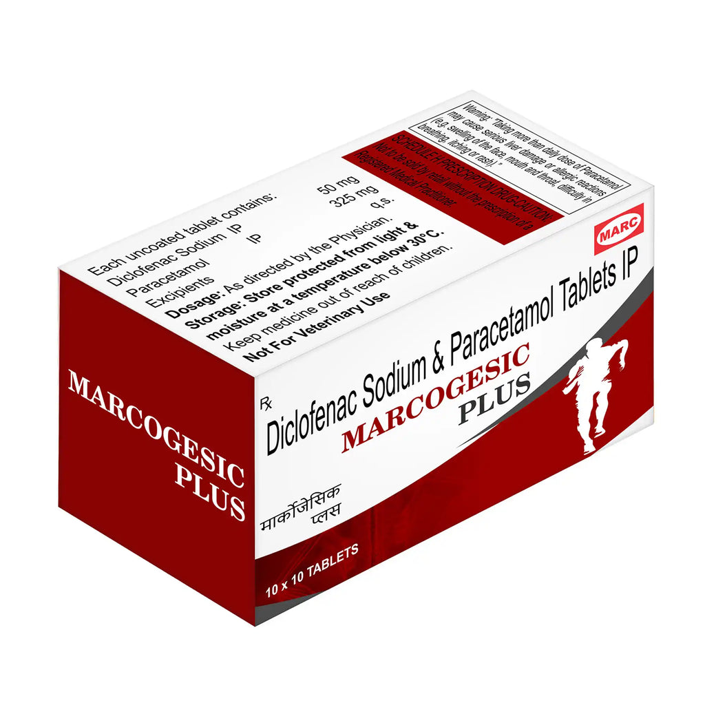 Marcogesic Plus Diclofenac, Paracetamol & Serratiopeptidase Tablet – Pain, Fever & Swelling Relief