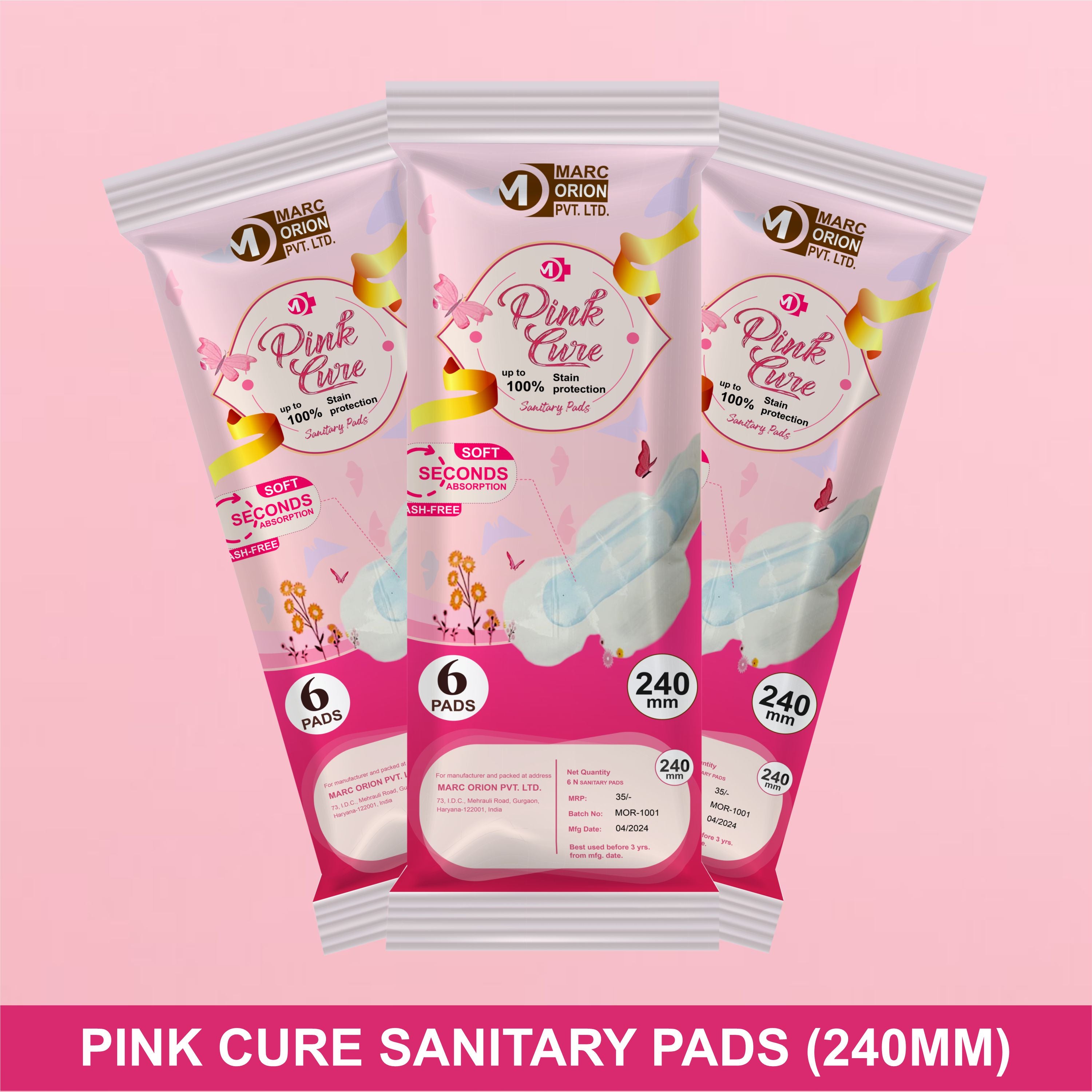Pink Cure Sanitary Pads 240mm – Soft Cotton Pads for Regular Flow & All-Day Comfort