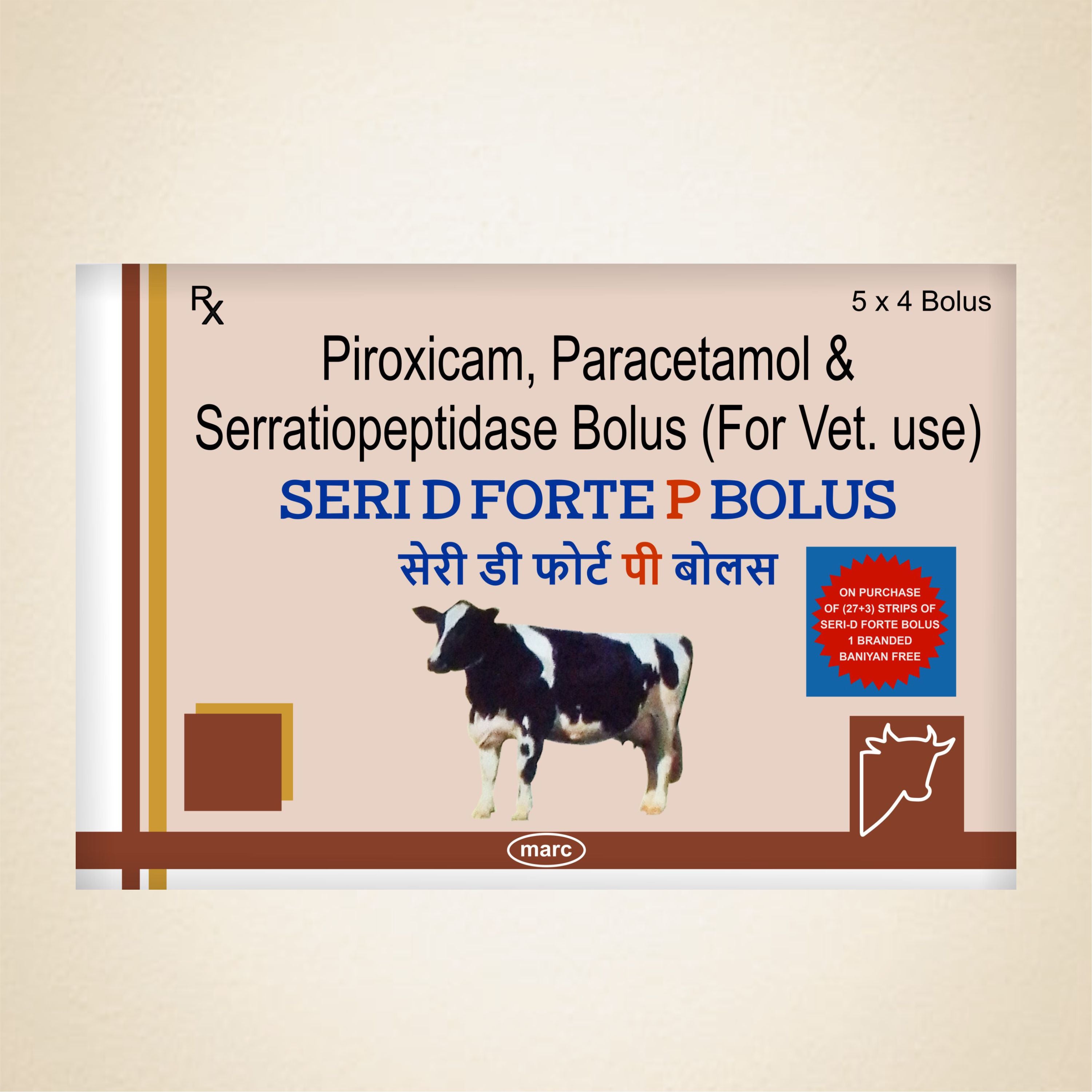 Seri D Forte P Bolus (5x4) – Triple Action Pain, Fever & Inflammation Relief for Livestock