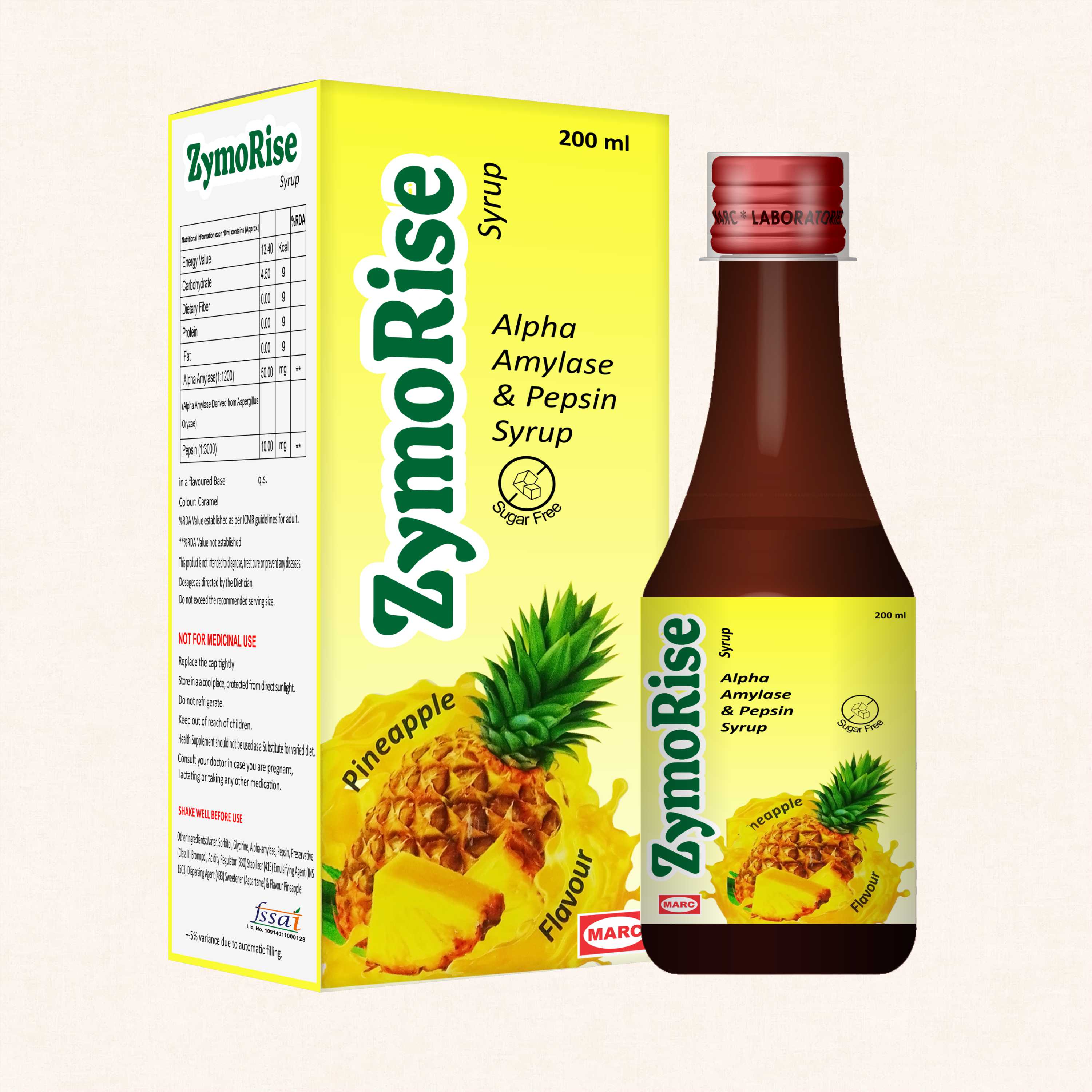Marc Zymorise Digestive Enzyme Syrup with Alpha Amylase & Pepsin for Indigestion, Bloating & Appetite Support
