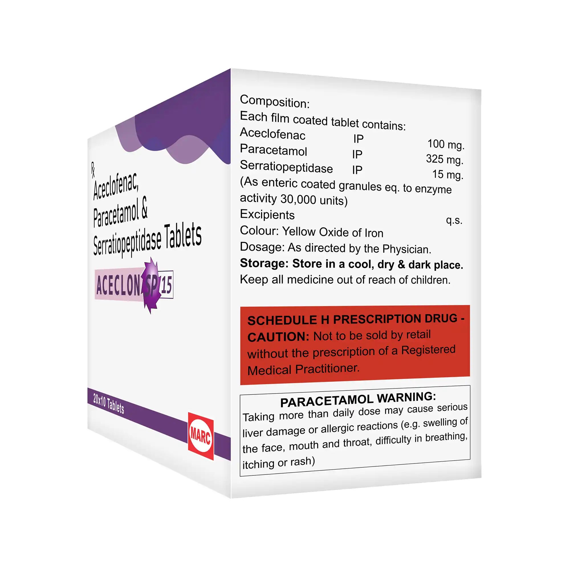 Aceclon SP 15 Aceclofenac, Paracetamol & Serratiopeptidase 15mg Tablet – Enhanced Pain & Swelling Relief
