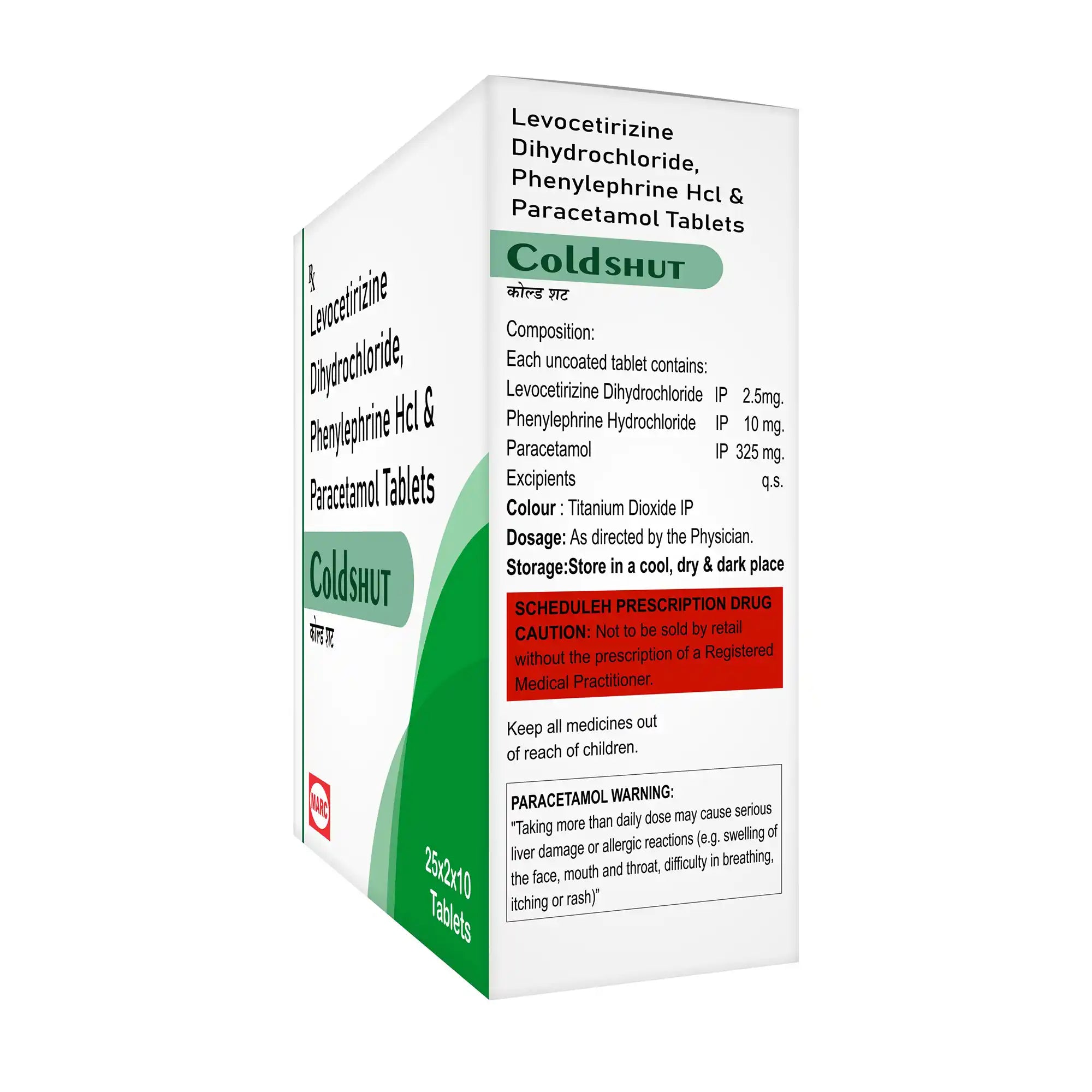 Coldshut Paracetamol & Phenylephrine Tablet – Cold, Fever & Nasal Congestion Relief