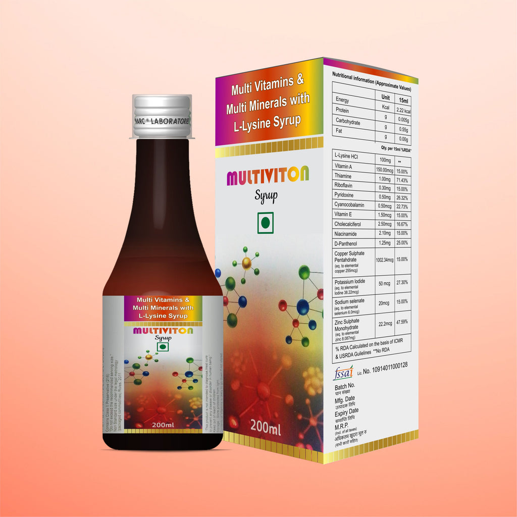 Multiviton Syrup – Daily Multivitamins & Minerals with L-Lysine for Growth, Immunity & Energy