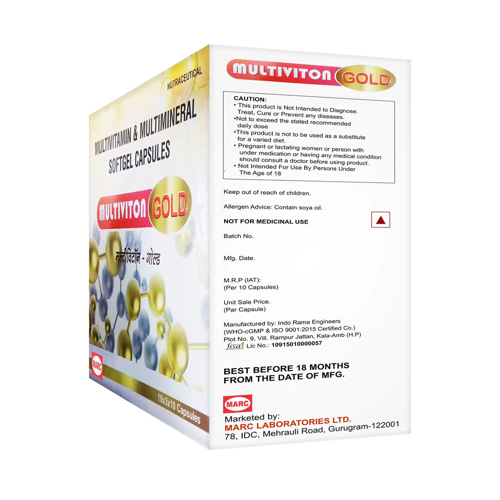 Multiviton Gold Multivitamin, Ginseng & Antioxidant Capsule – Premium Daily Health & Energy