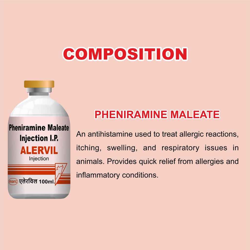 Marc Alervil Injection 100ml (64Unit) – Fast-Acting Veterinary Antiallergic & Antihistamine Solution for Livestock & Pets