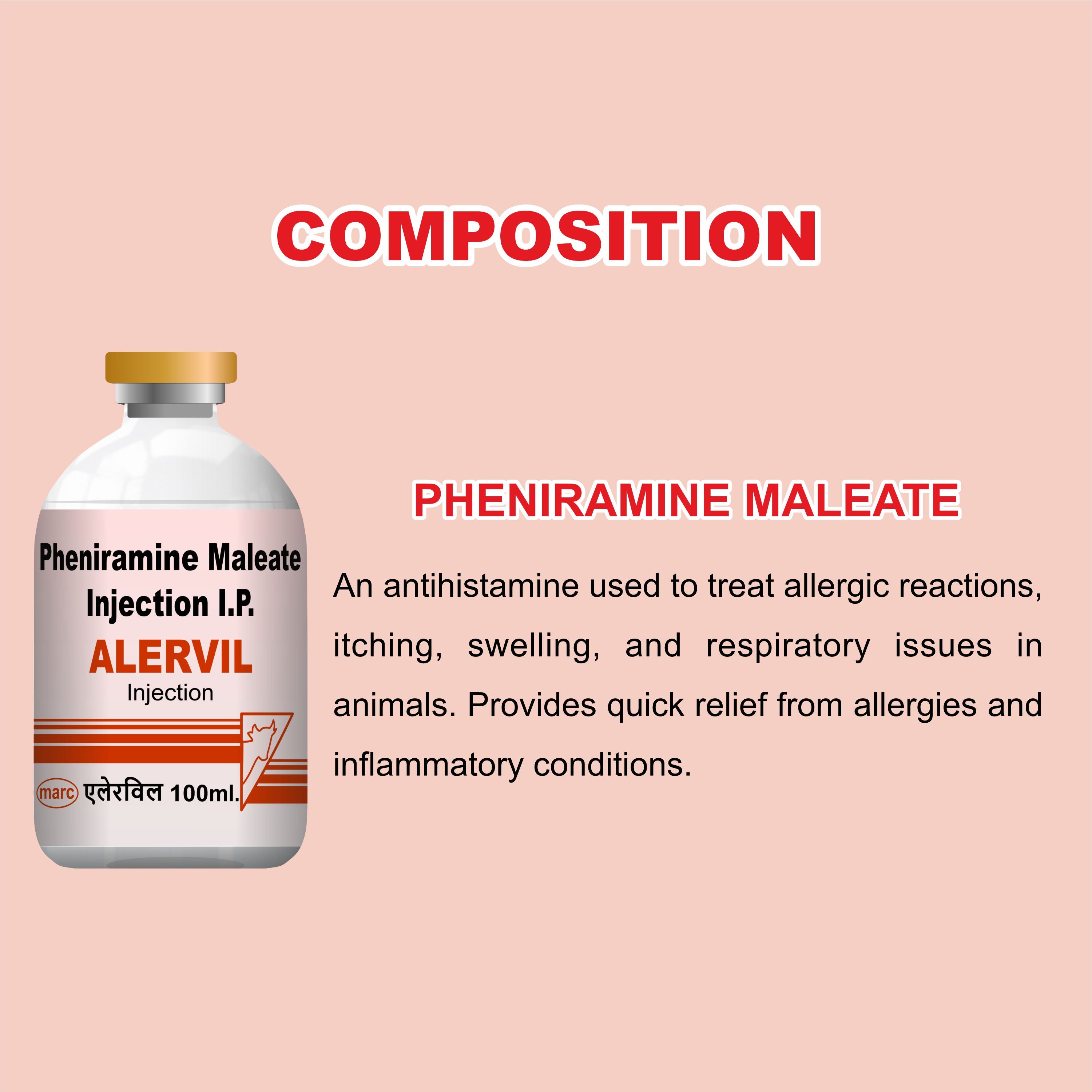 Marc Alervil Injection 100ml (64Unit) – Fast-Acting Veterinary Antiallergic & Antihistamine Solution for Livestock & Pets