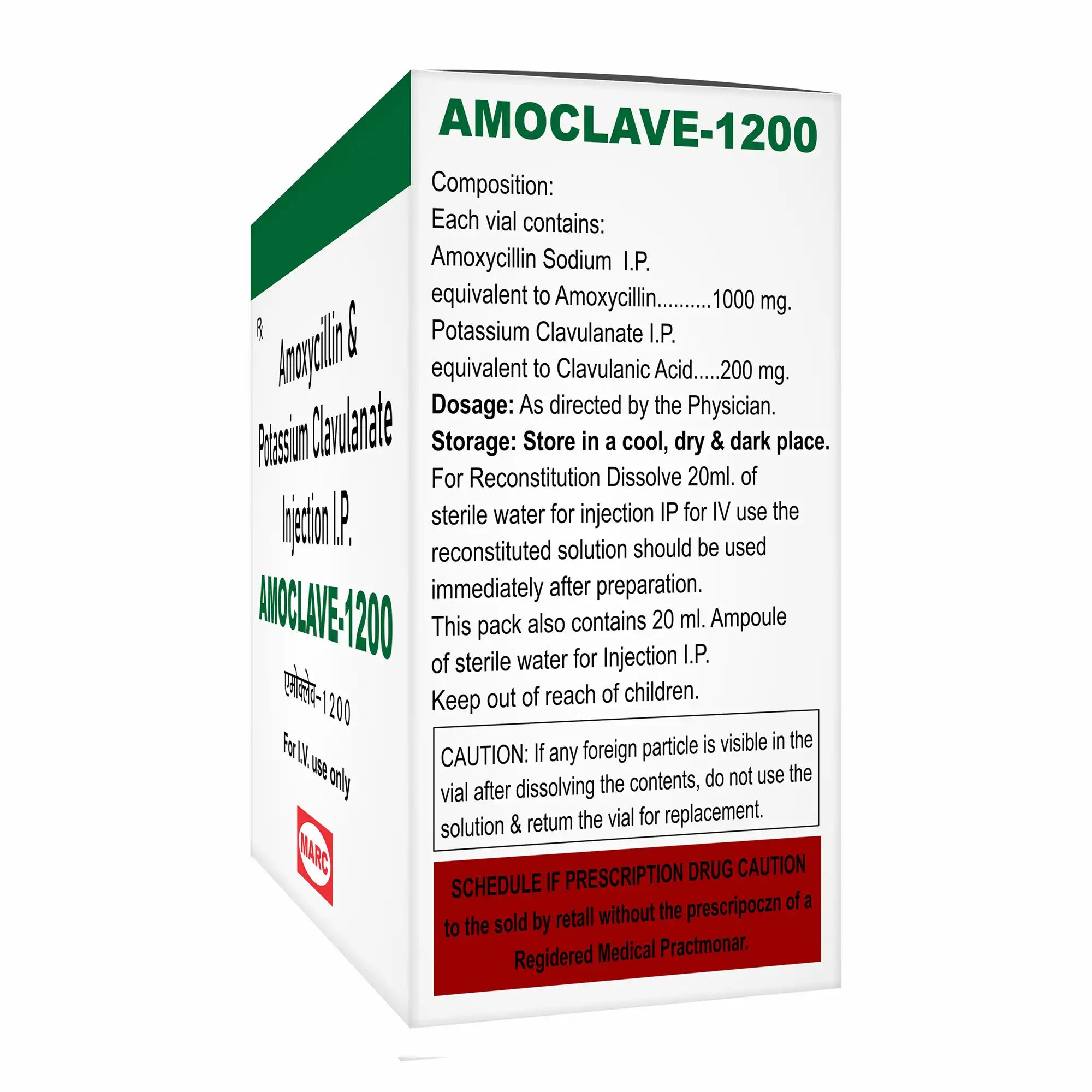 Amoclave 1200 Injection (Amoxicillin + Potassium Clavulanate) – IV Antibiotic(Pack of 4)