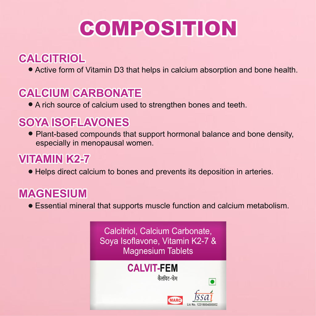 Calvit FEM Calcium & Vitamin D3 Tablet – Bone Health & Calcium Deficiency for Women