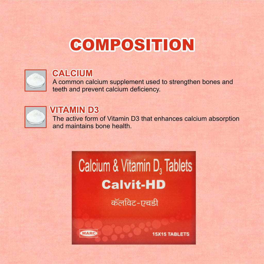 Calvit HD Tablet – Premium Calcium & Vitamin D3 Supplement for Strong Bones & Teeth (1 Box)