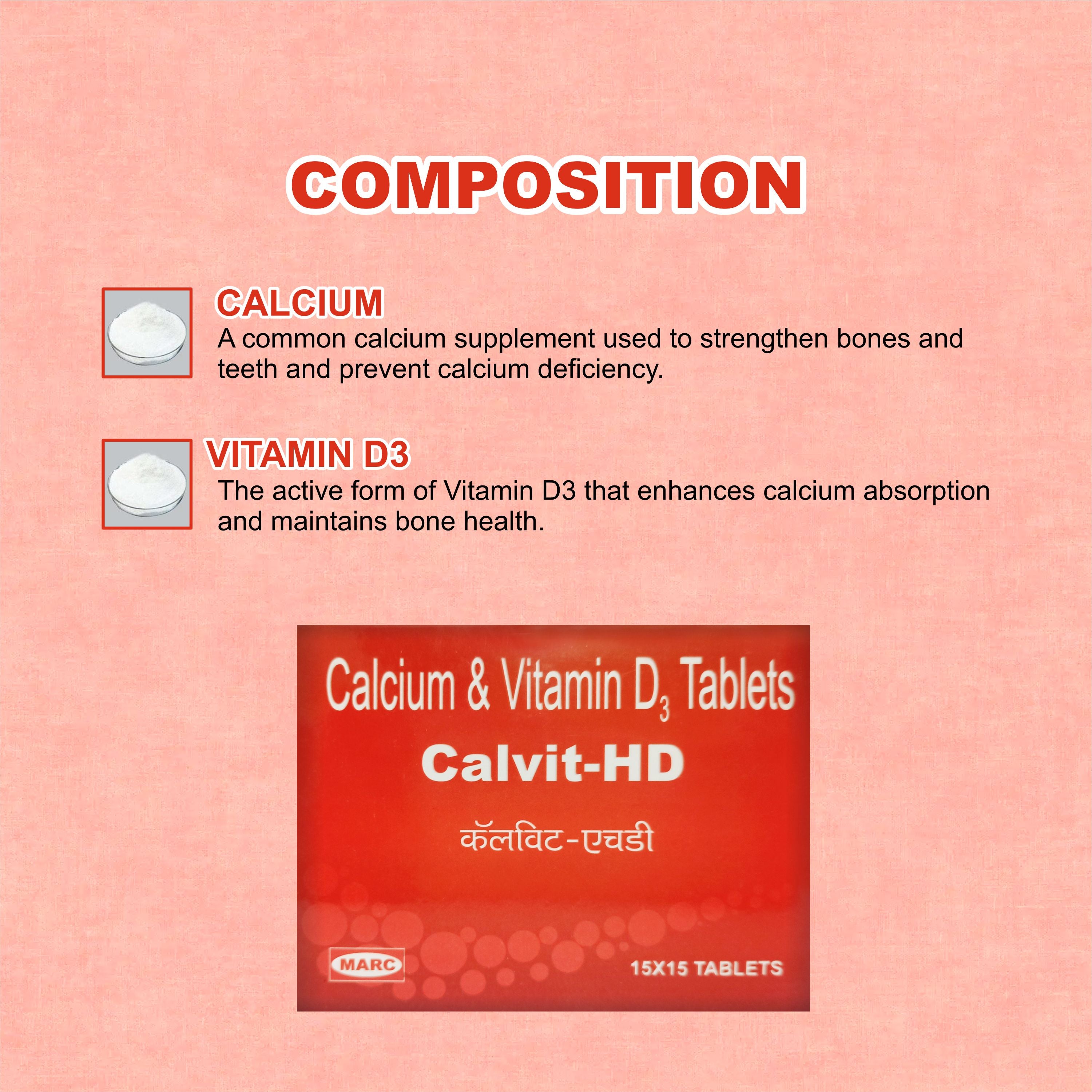 Calvit HD Tablet – Premium Calcium & Vitamin D3 Supplement for Strong Bones & Teeth (Pack of 2 Strip)