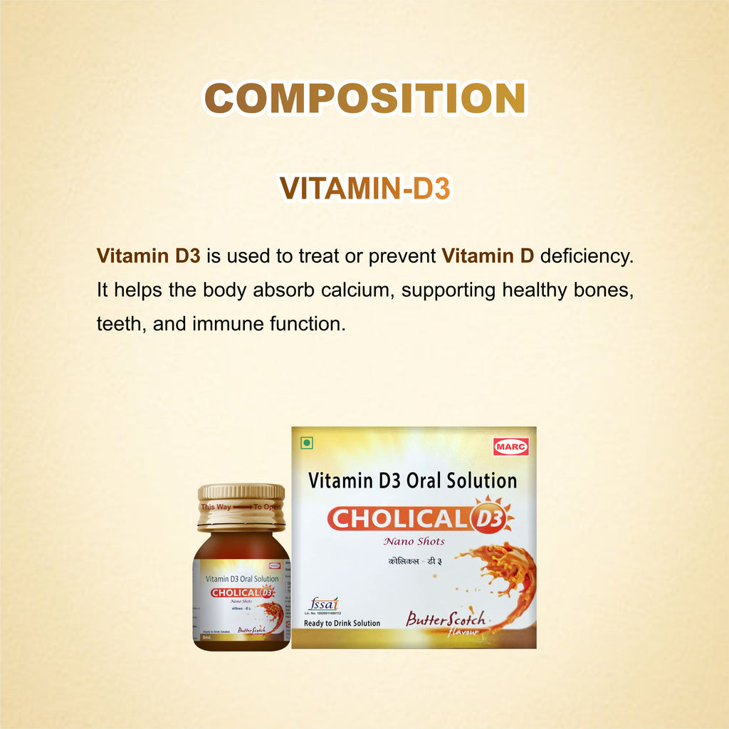 Cholical D3 Oral Solution – Liquid Vitamin D3 for Strong Bones & Better Immunity