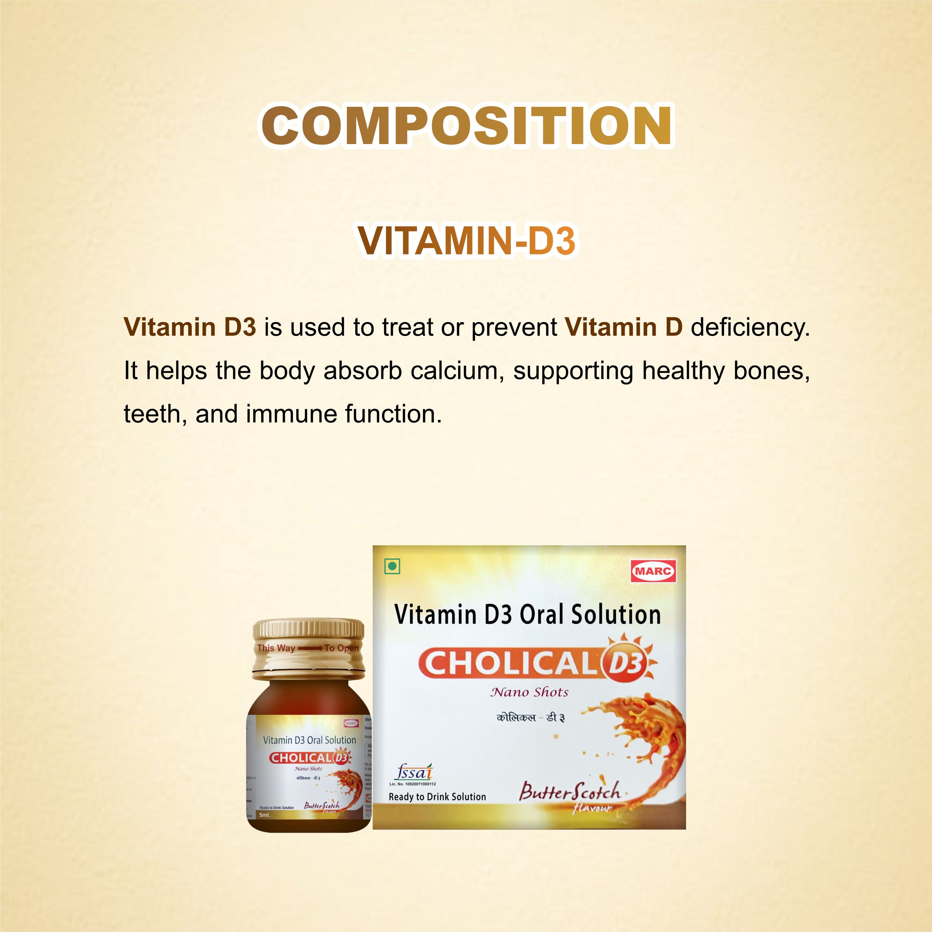 Cholical D3 Oral Solution – Liquid Vitamin D3 for Strong Bones & Better Immunity