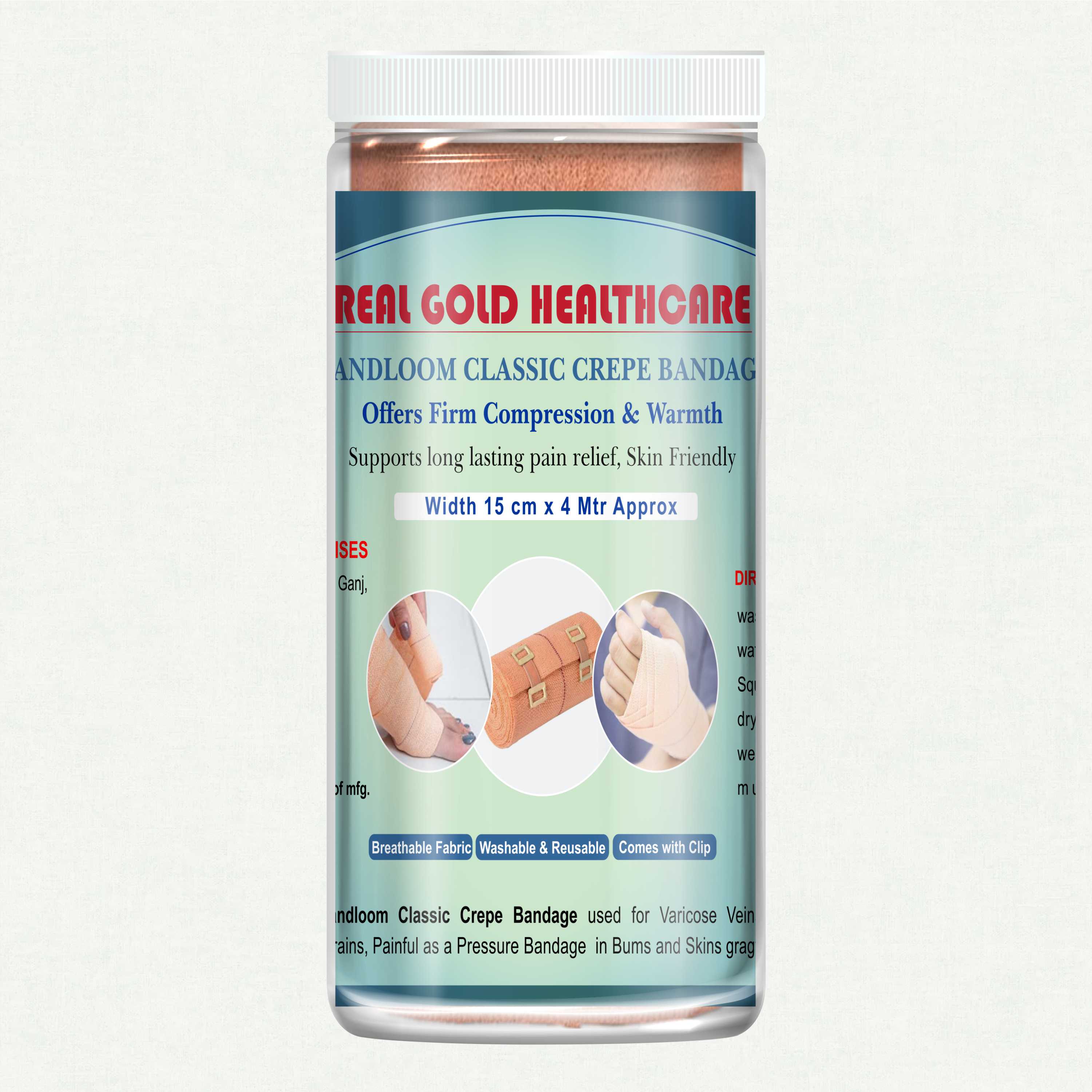 Handloom Classic Crepe Bandage – Extra Wide Bandage for Thigh, Shoulder & Heavy Injury Support