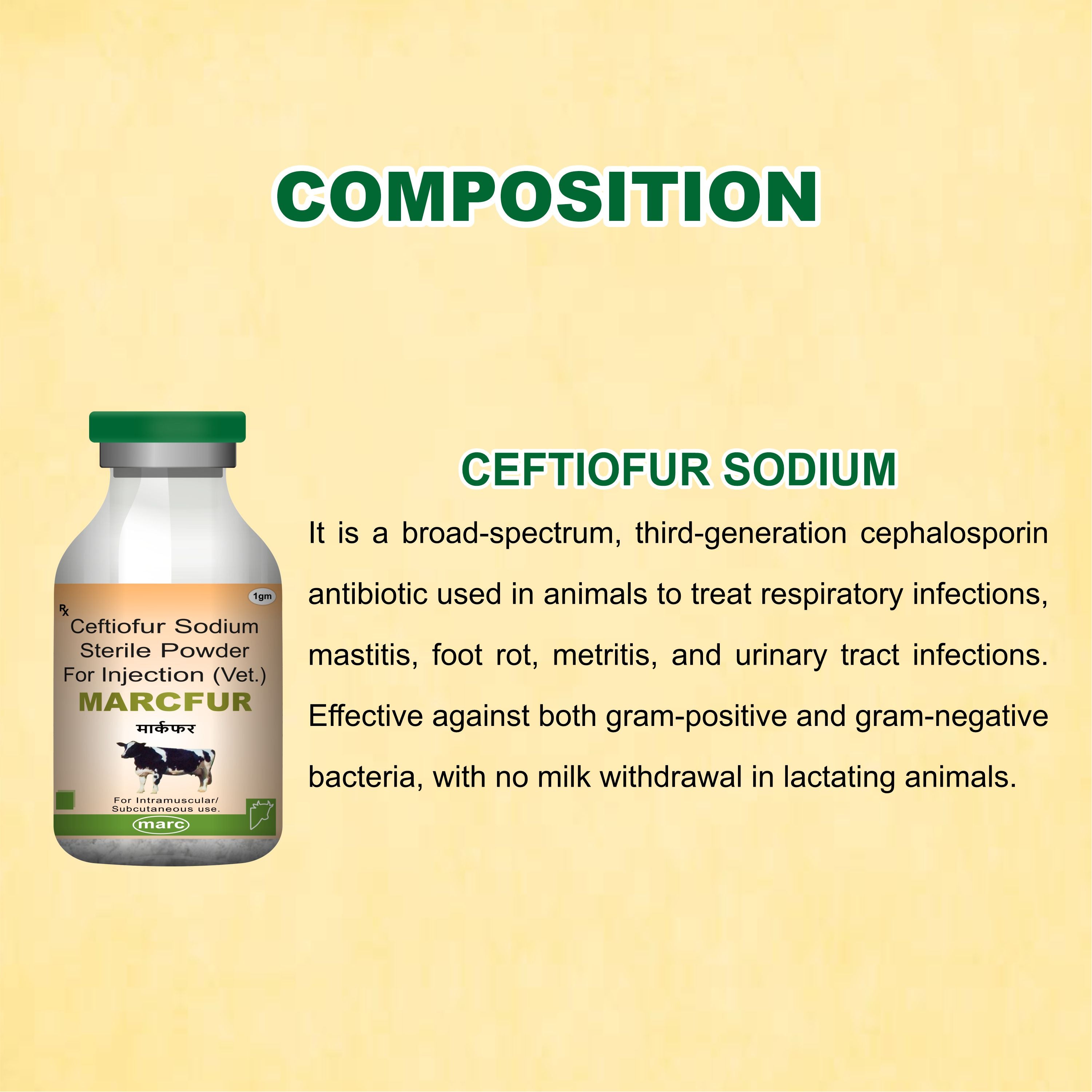 Marcfur Injection 1Gm – Powerful Broad-Spectrum Veterinary Antibiotic with Ceftiofur