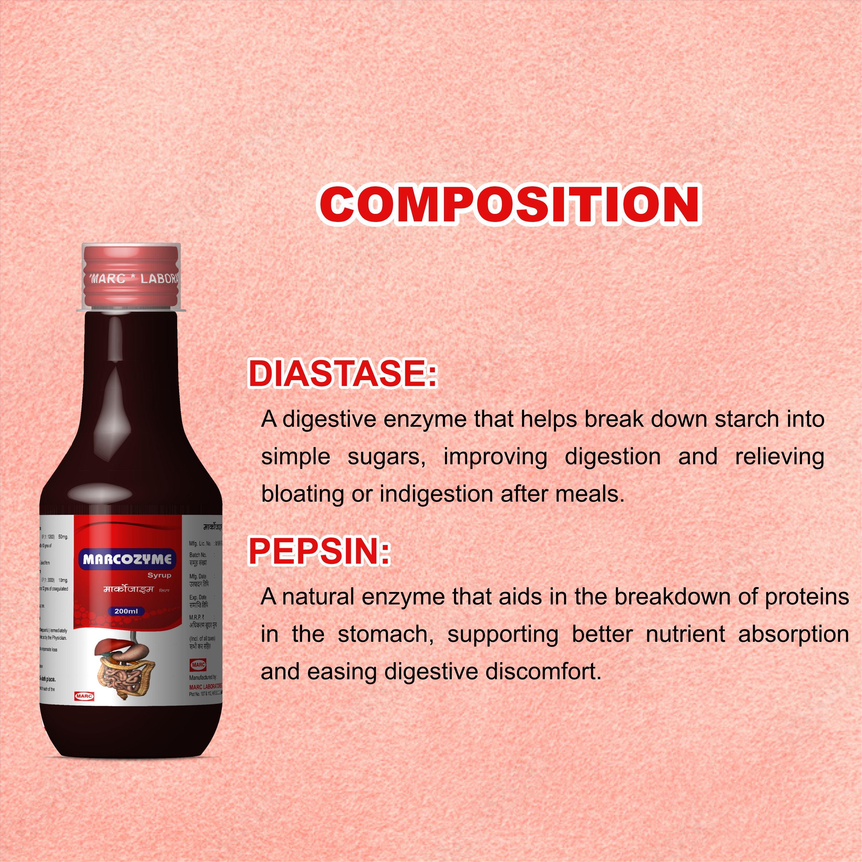 Marcozyme Digestive Enzyme Syrup 200ml – Indigestion, Gas & Stomach Pain Relief