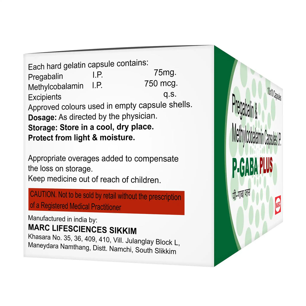 P-GABA Plus-Pregabalin& Methylcobalamin Capsule: Helps to treat and maintain Nerve pain, Health, and Reduce Tingling, Numbness,