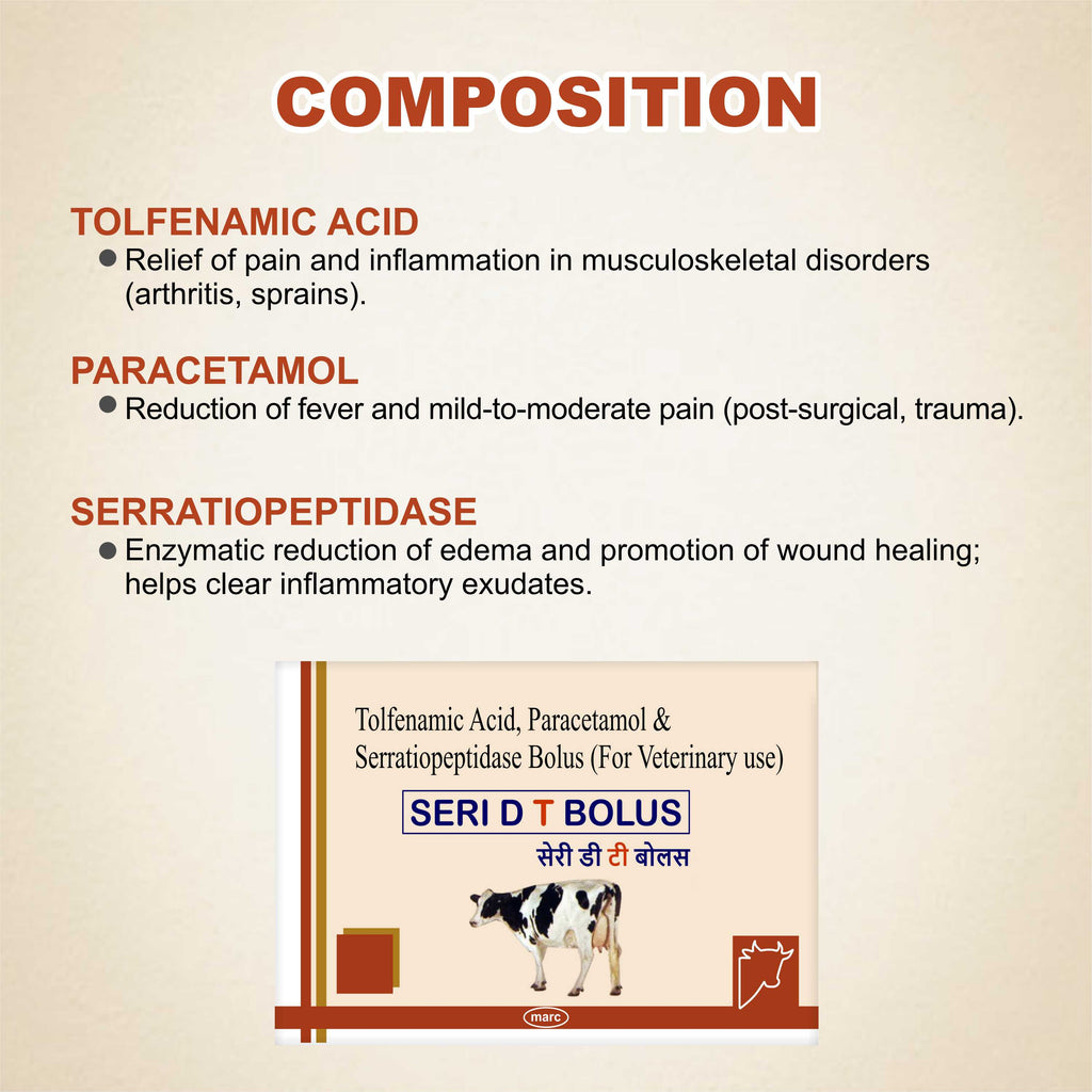Seri D T Bolus (5x4) – Complete Pain Relief & Anti-Inflammatory Solution for Livestock