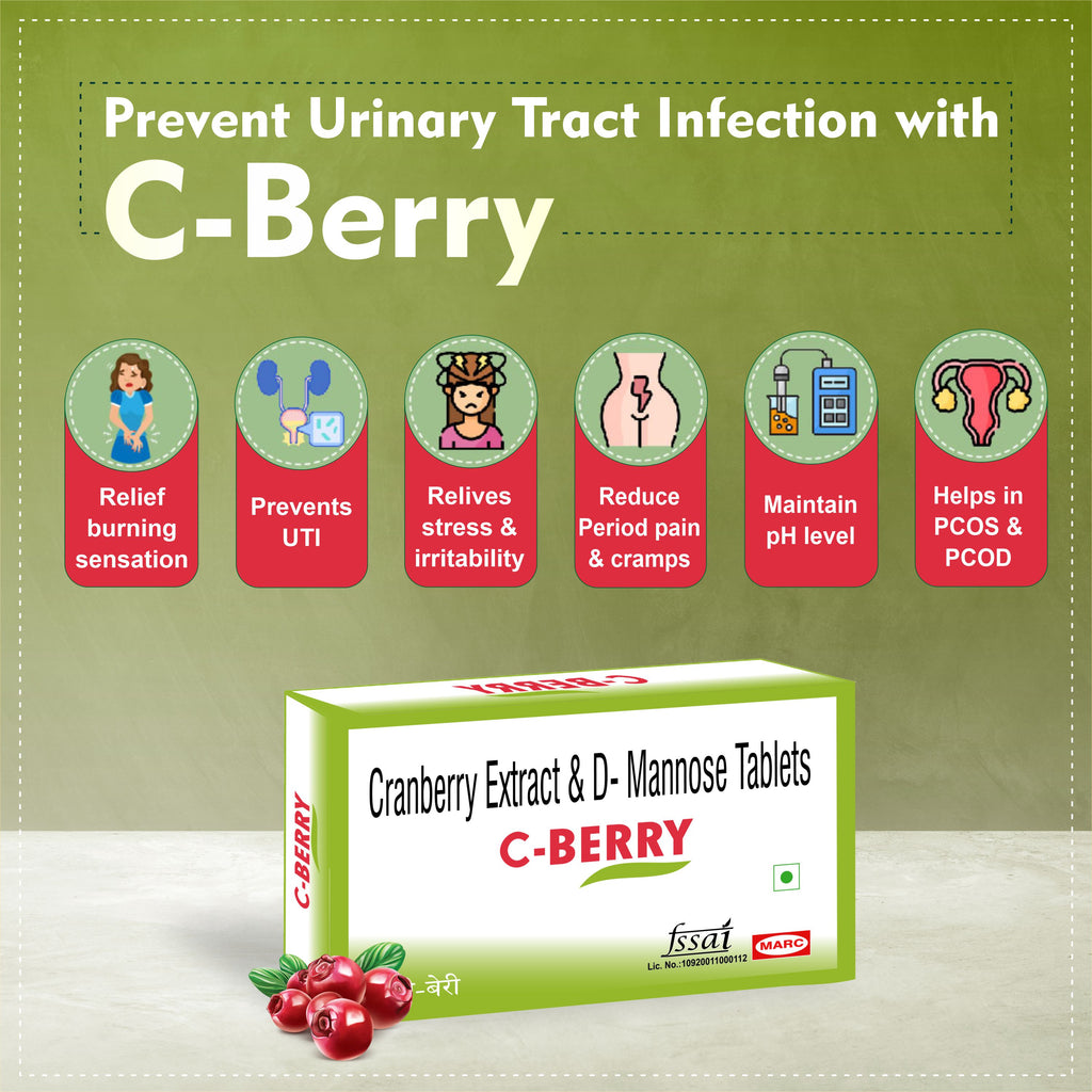 C-Berry Cranberry & D-Mannose Tablet – UTI & Urinary Tract Health for Men & Women