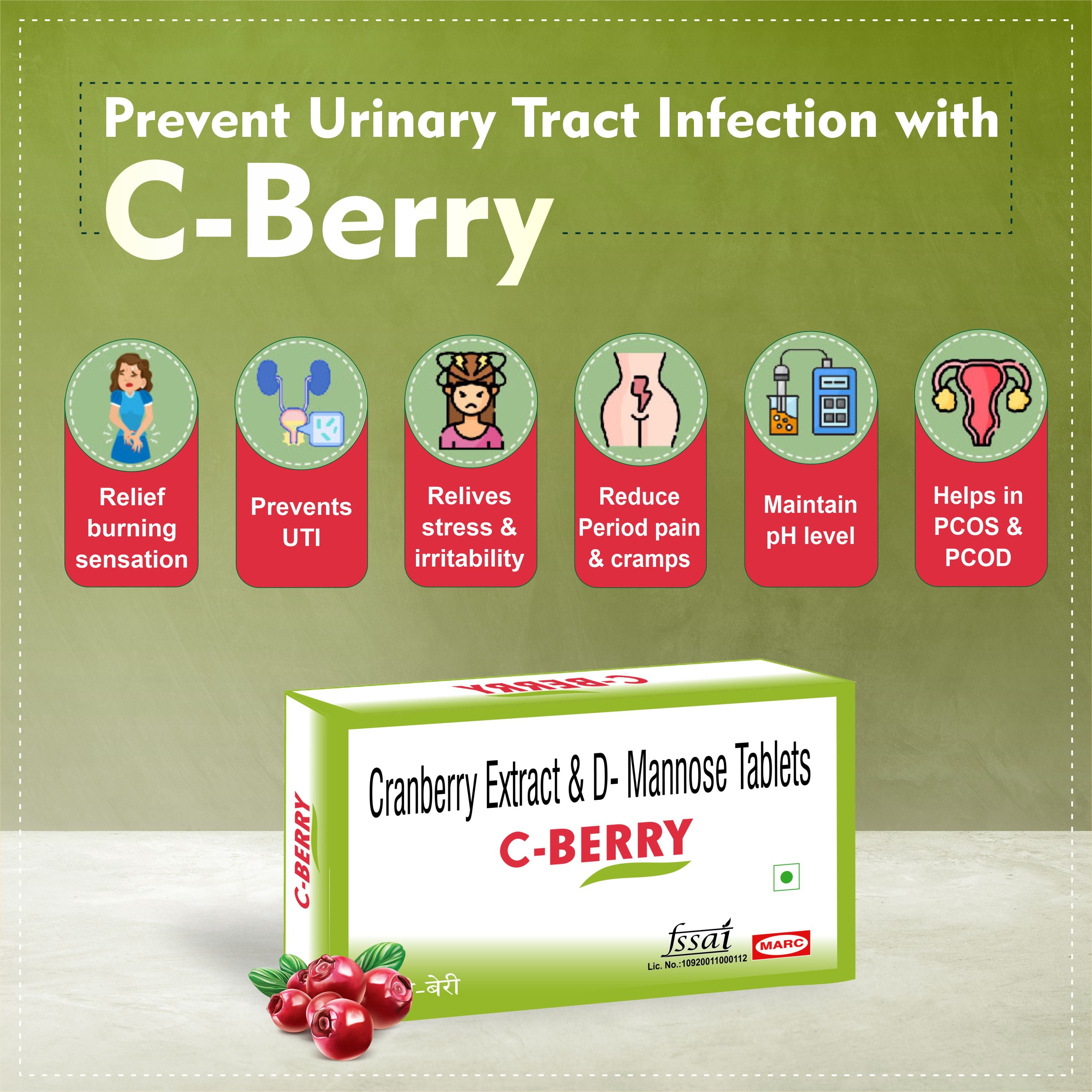 Marc C Berry Tablet – Natural Urinary Tract Support with Cranberry & D-Mannose
