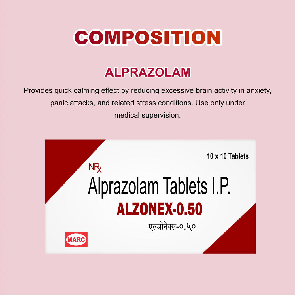 Alzonex 0.5mg Alprazolam Tablet – Moderate Anxiety, Panic Attacks & Sleep Disturbance