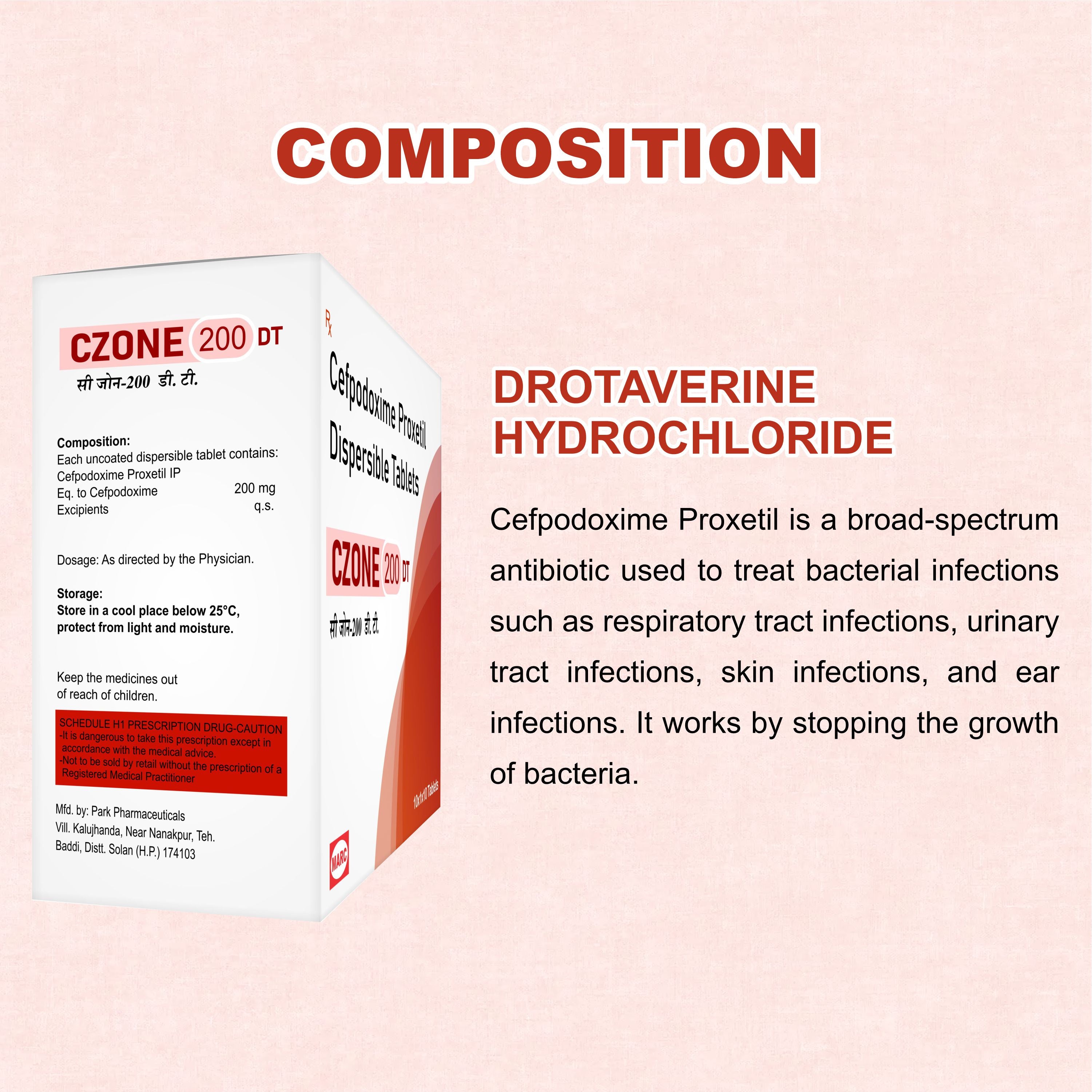 C Zone 200 DT Tablets – Fast-Acting Antibiotic for Bacterial Infections(1Box)