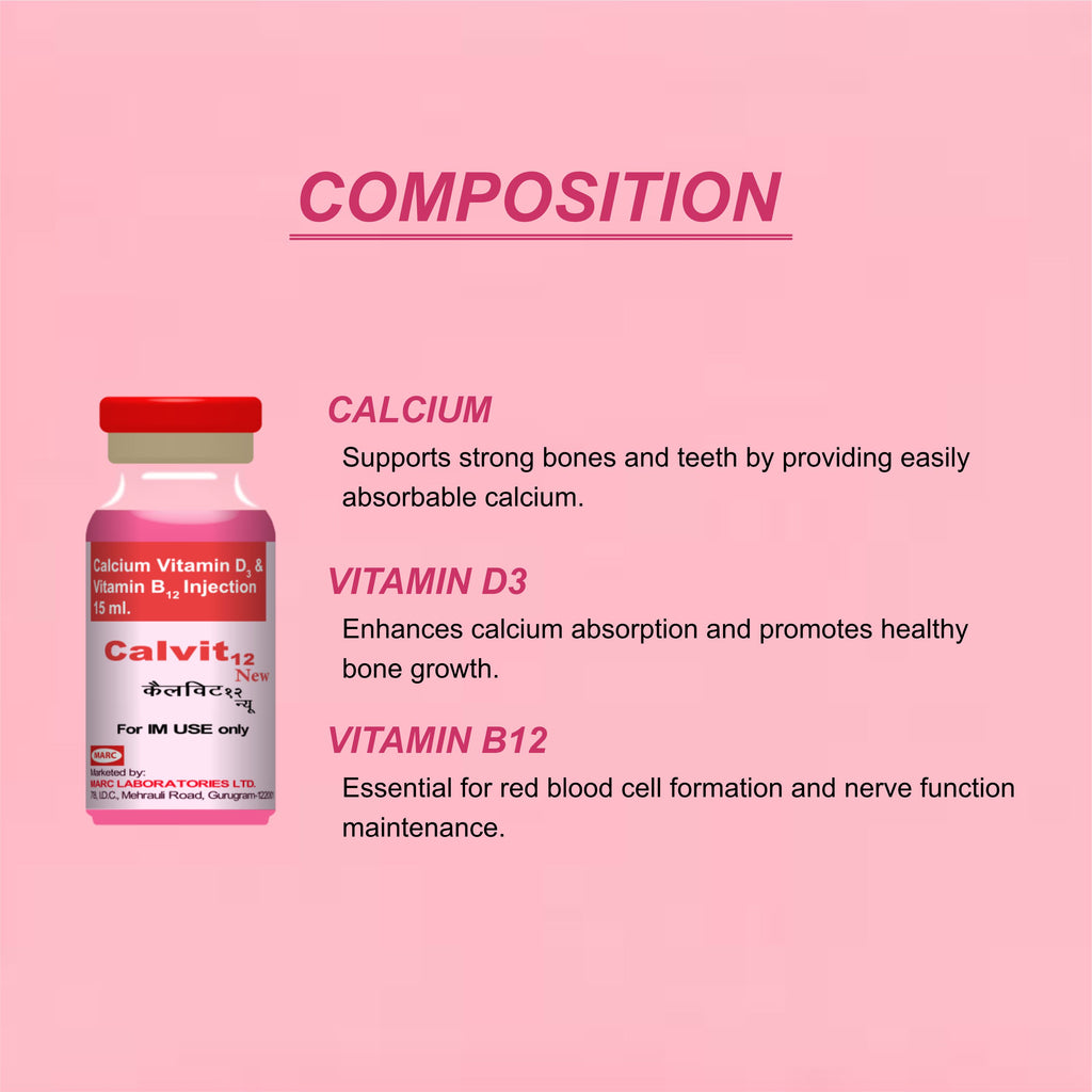 Calvit 12 Injection 15ml – Advanced Nutritional Support for Bone Health, Immunity & Energy (Pack of 6)