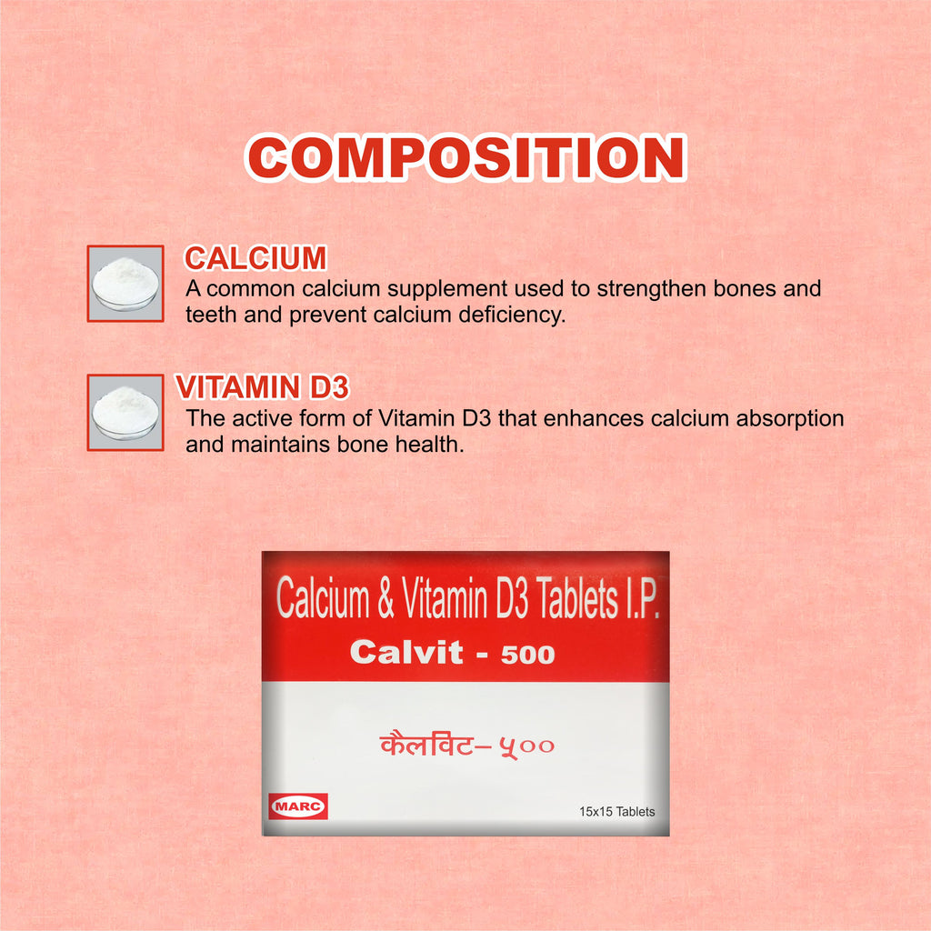 Calvit 500 Tablets – Calcium & Vitamin D3 for Bone Strength and Energy (1 Box)