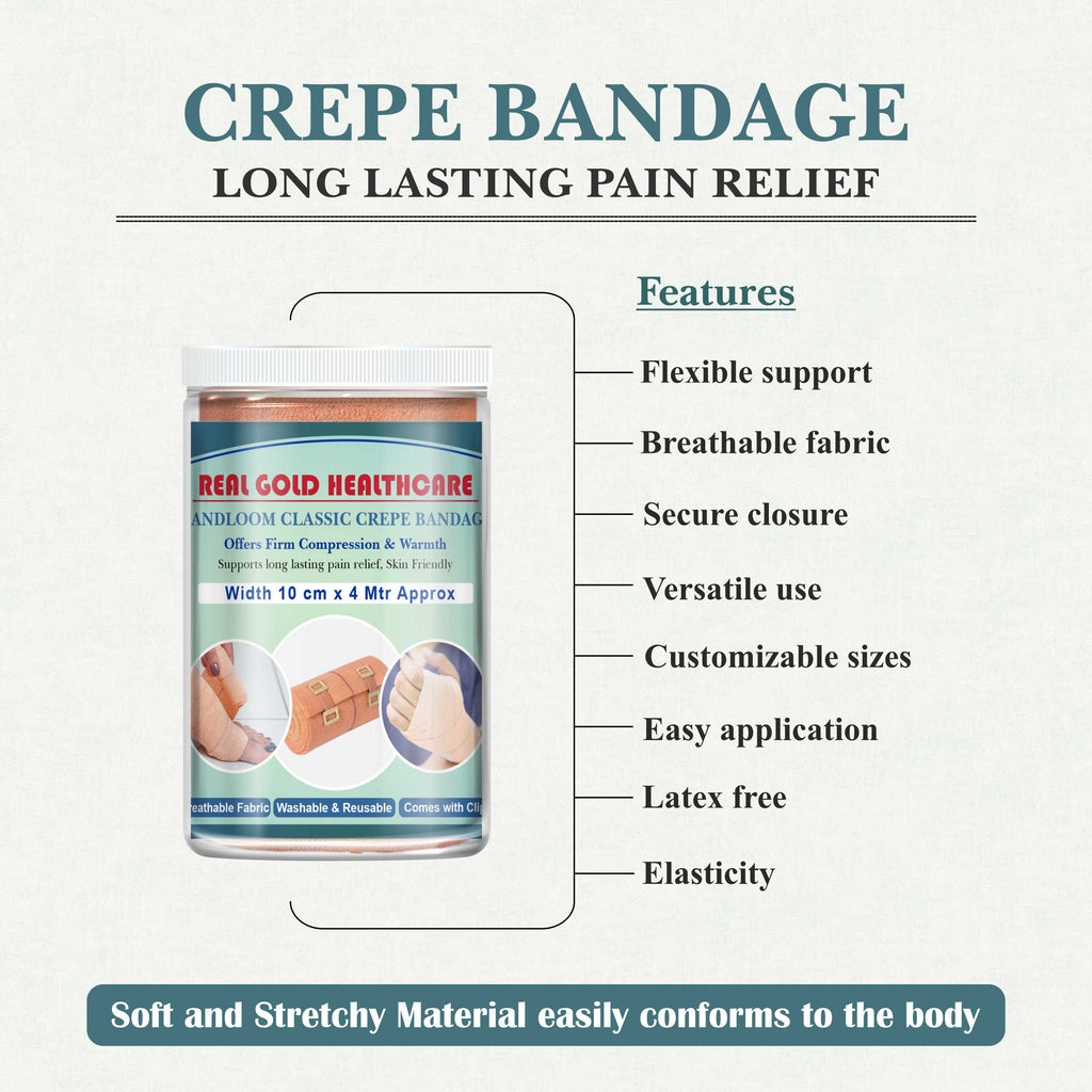 Handloom Classic Crepe Bandage – Wide Compression Bandage for Knee & Thigh Support