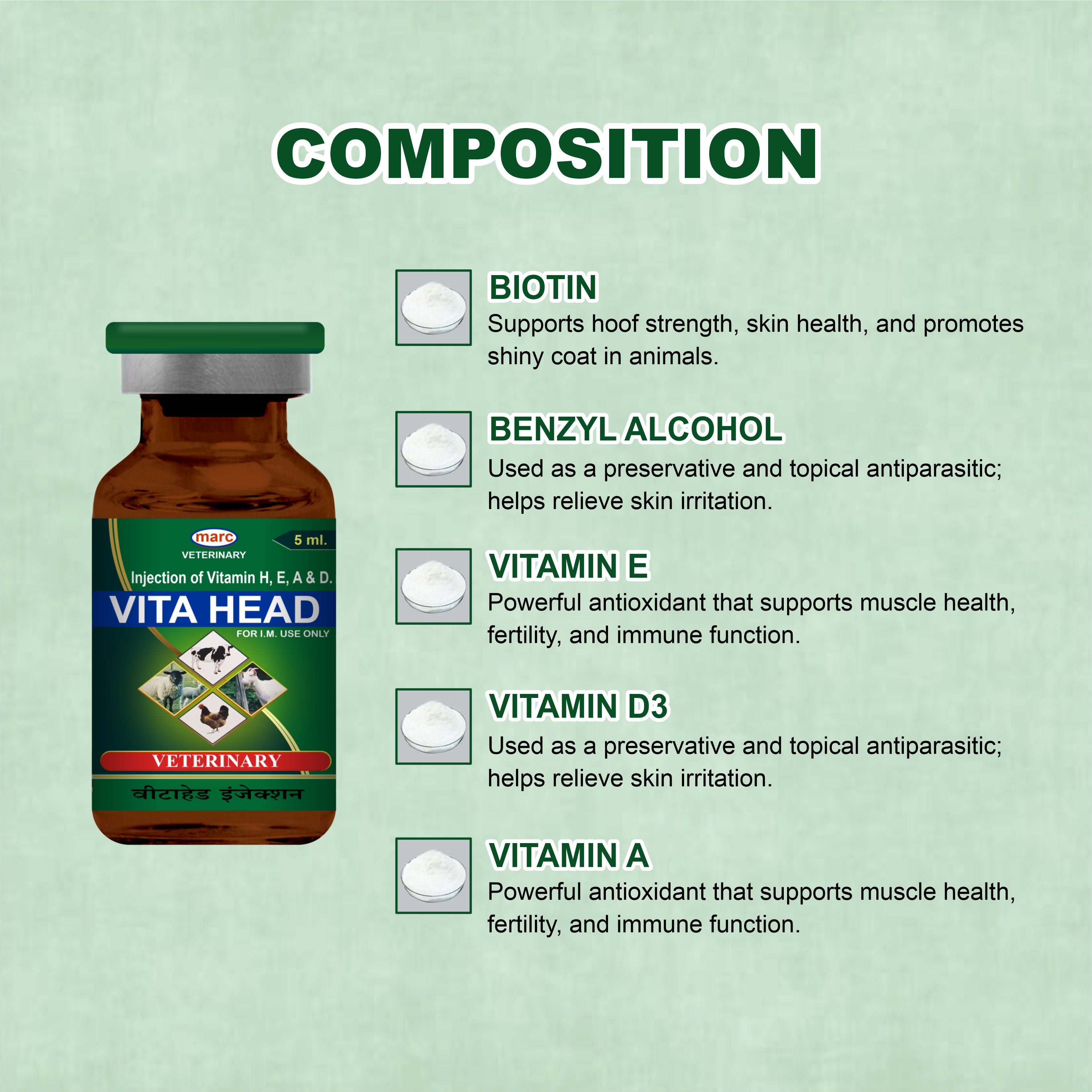 Vita Head Injection 5ml – Complete Injectable Support for Skin, Immunity & Performance in Livestock (Pack of 4)