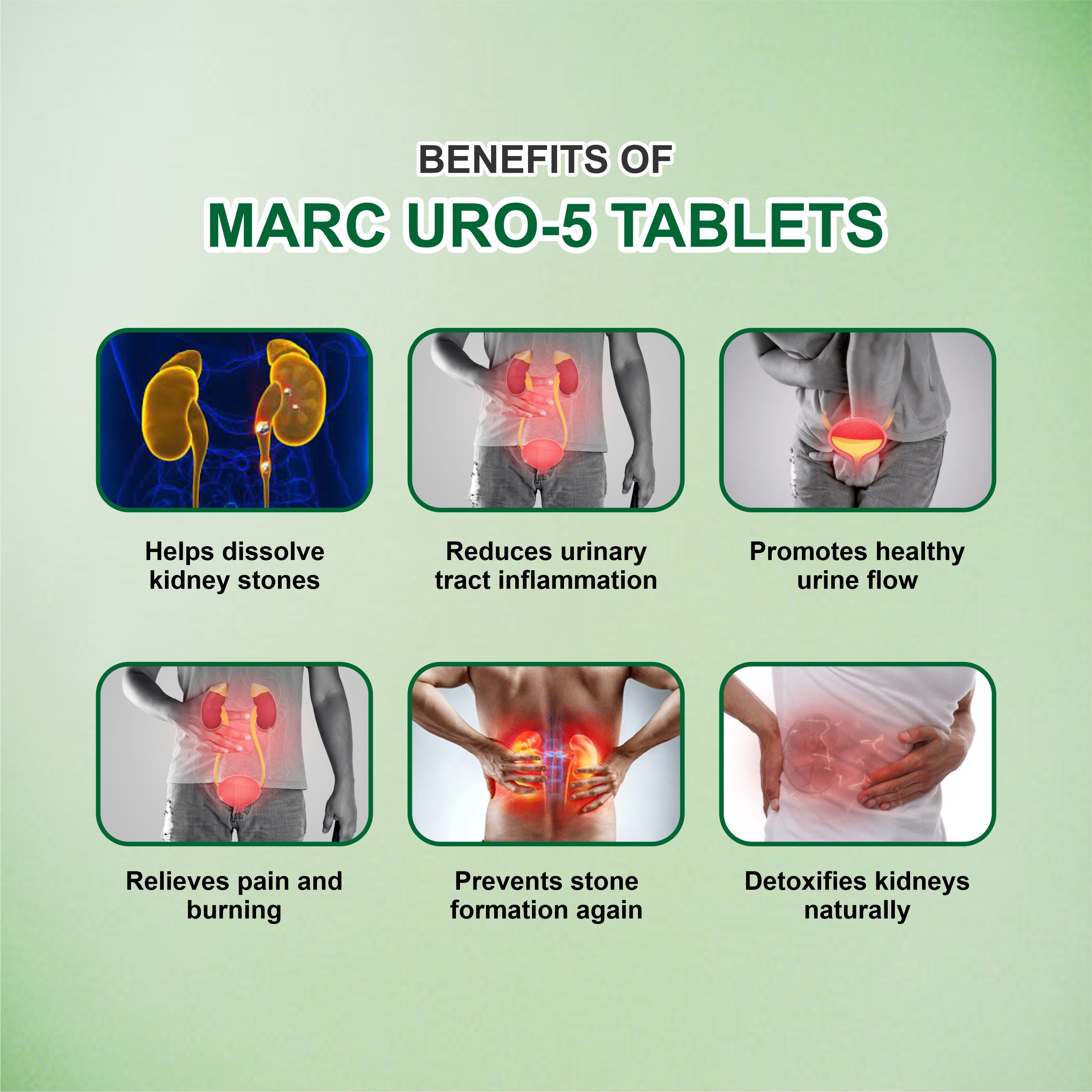 Marc URO 5 Pack of 6 – Ayurvedic Kidney Stone Dissolving & Urinary Tract Support Tablets