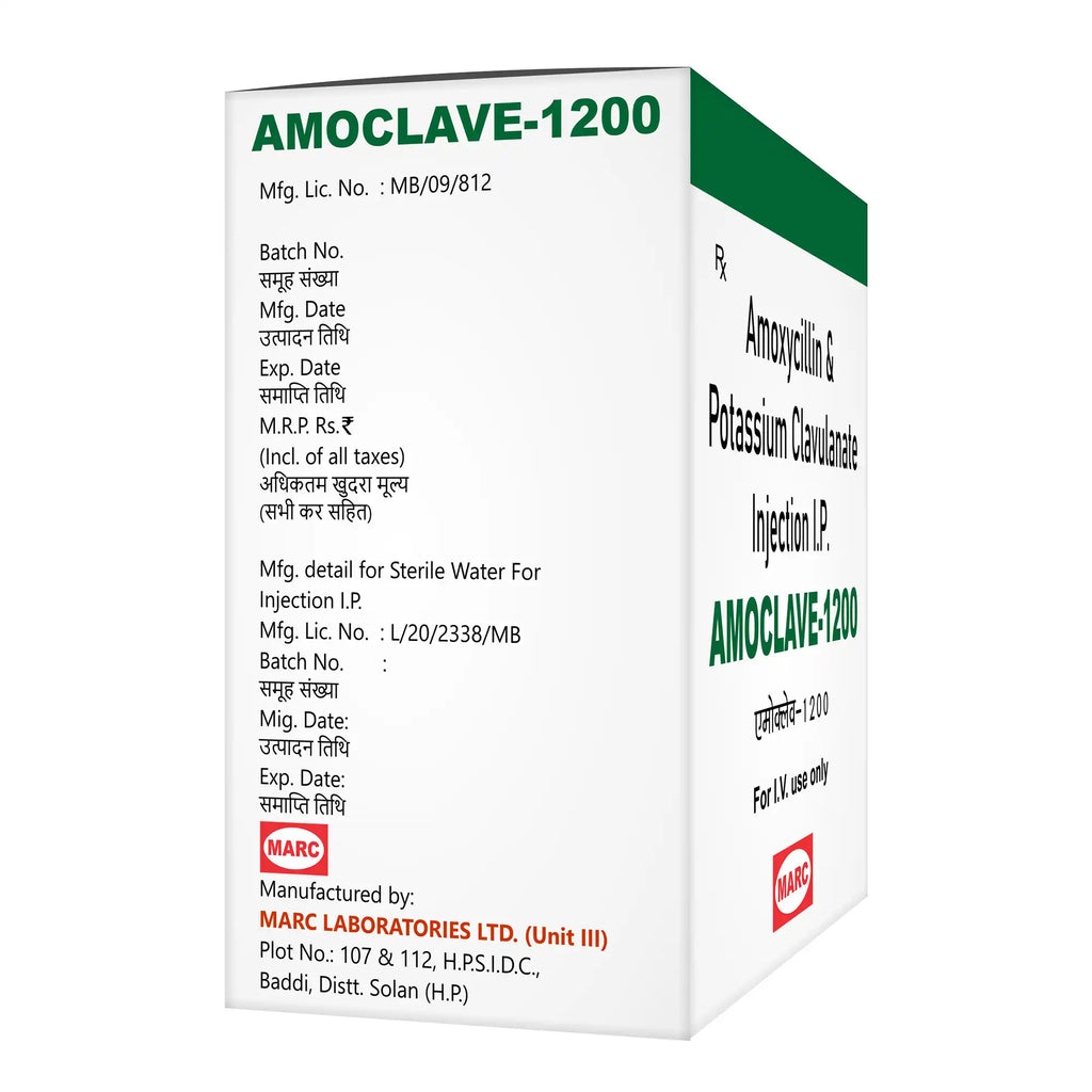 Amoclave 1200 Injection (Amoxicillin + Potassium Clavulanate) – IV Antibiotic(Pack of 4)