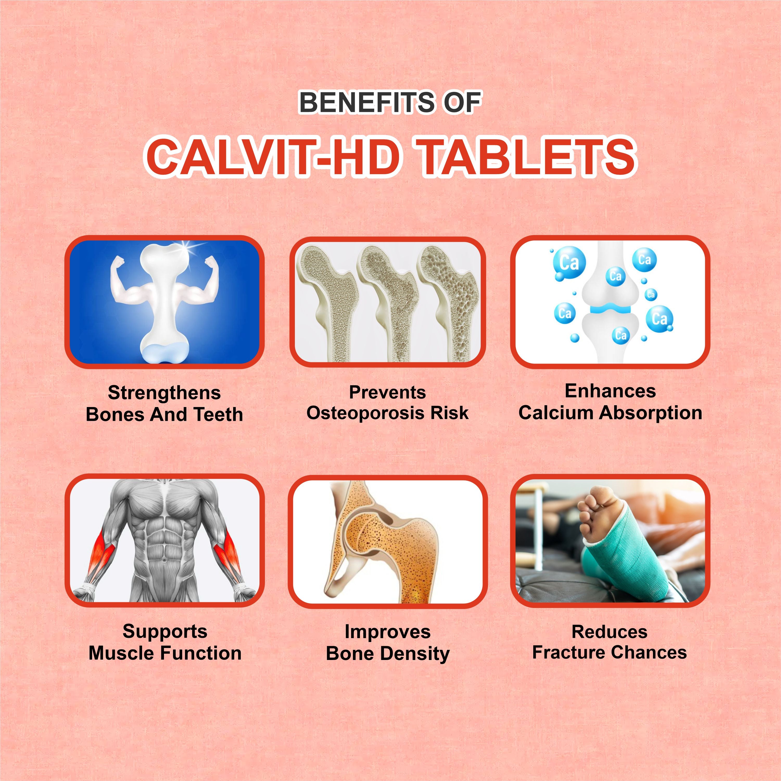 Calvit HD Tablet – Premium Calcium & Vitamin D3 Supplement for Strong Bones & Teeth (Pack of 2 Strip)