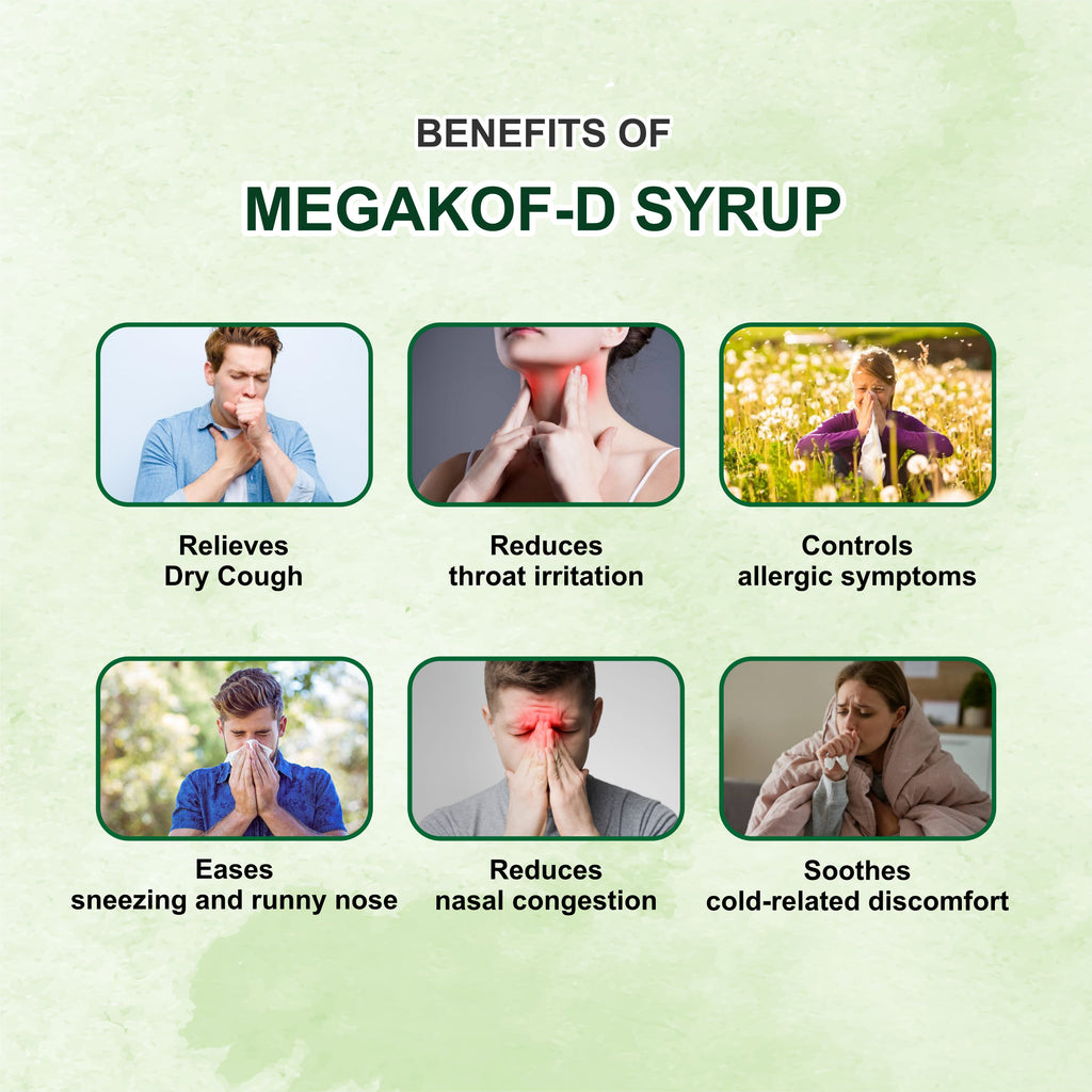 Megakof-D Dry Cough & Allergy Relief Syrup – Cold, Runny Nose & Throat Irritation