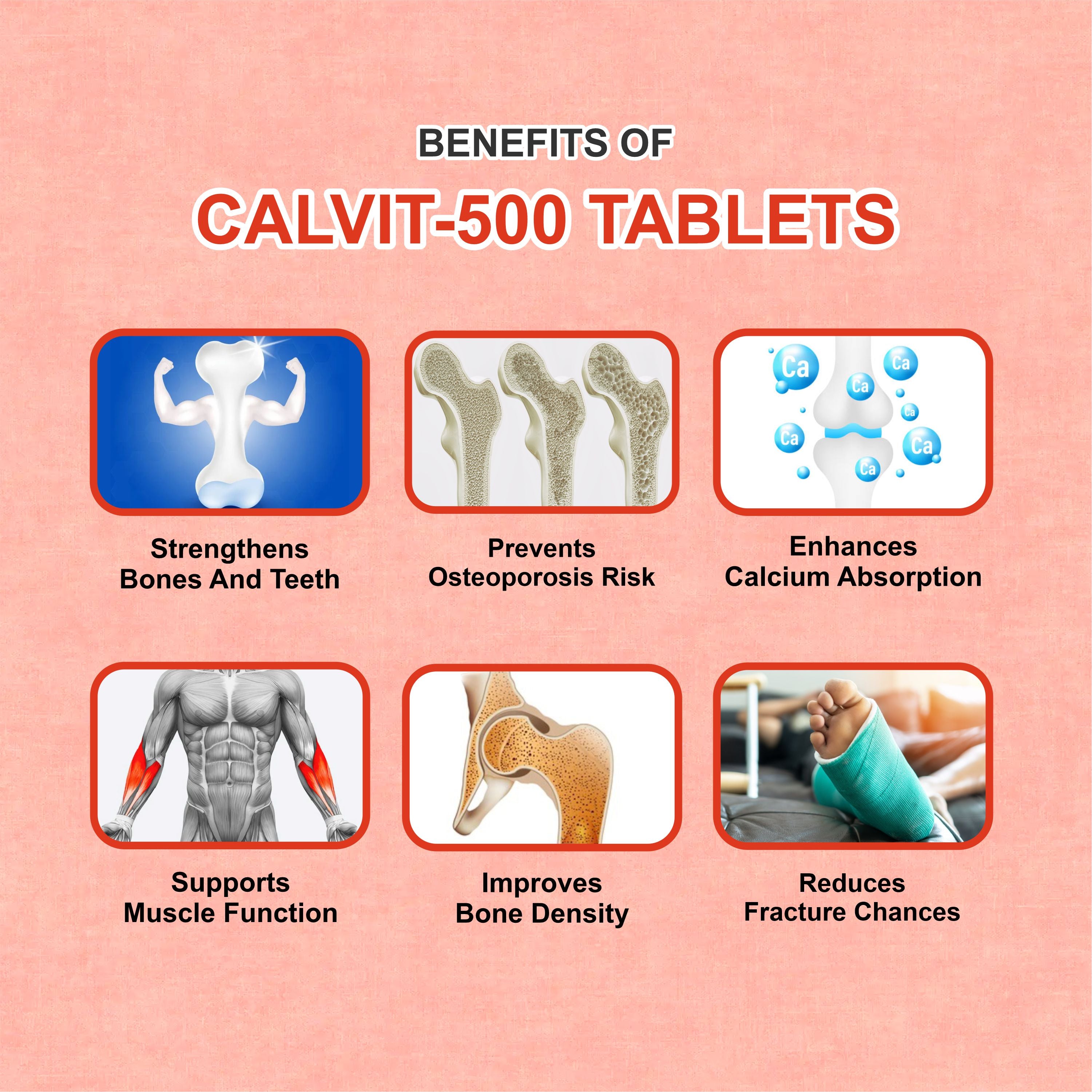 Calvit 500 Tablets – Calcium & Vitamin D3 for Bone Strength and Energy (Pack of 2 Strip)