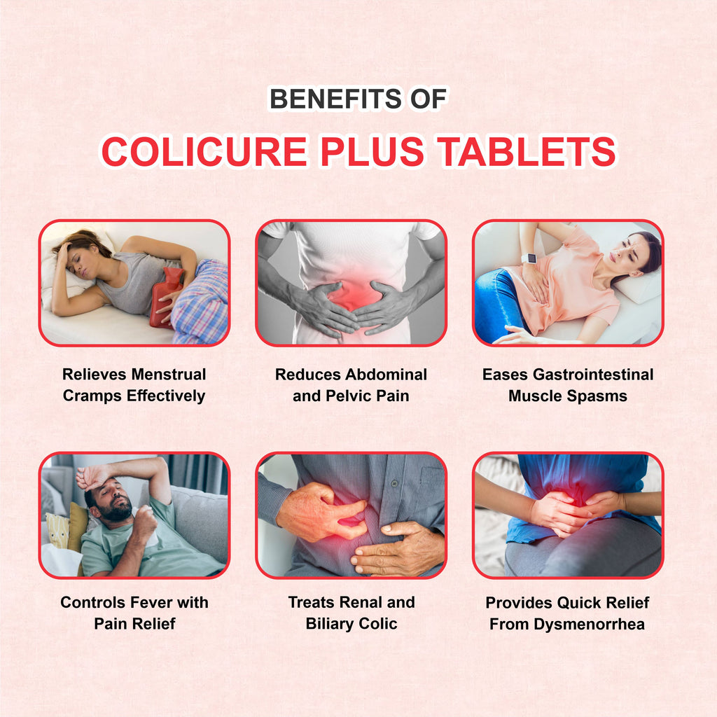 Colicure Plus Tablets – Fast-Acting Relief from Abdominal Pain, Cramps & Spasms (Pack of 3 Strip)
