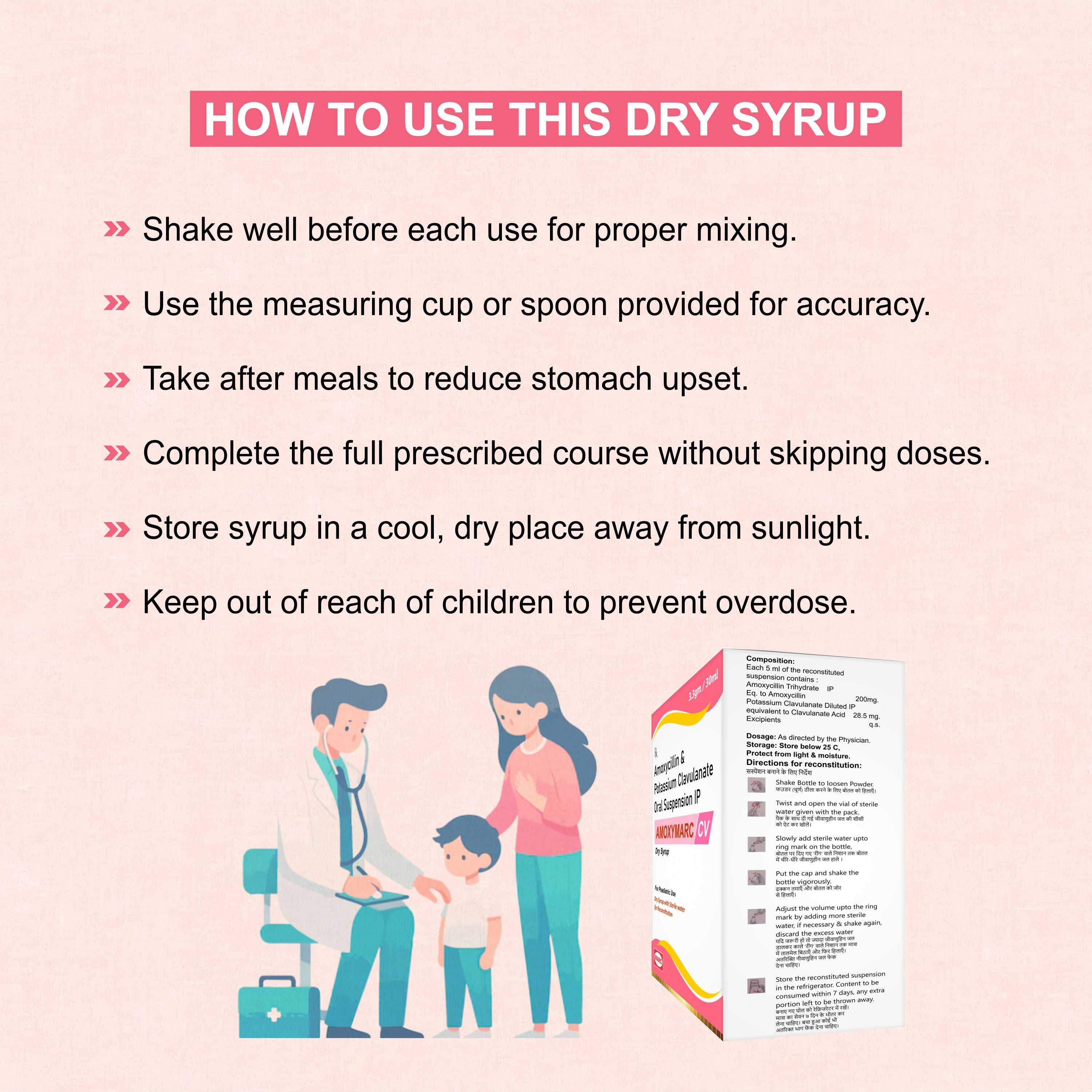 Amoxymarc CV Dry Syrup – Effective Pediatric Antibiotic for Bacterial Infections(Pack of 4)