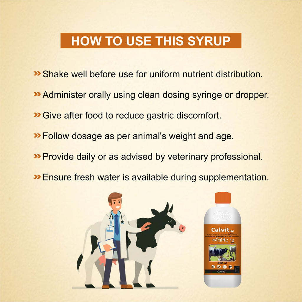 Marc Calvit 12 Syrup 500ml – Calcium, Iron & Vitamin Supplement for Livestock