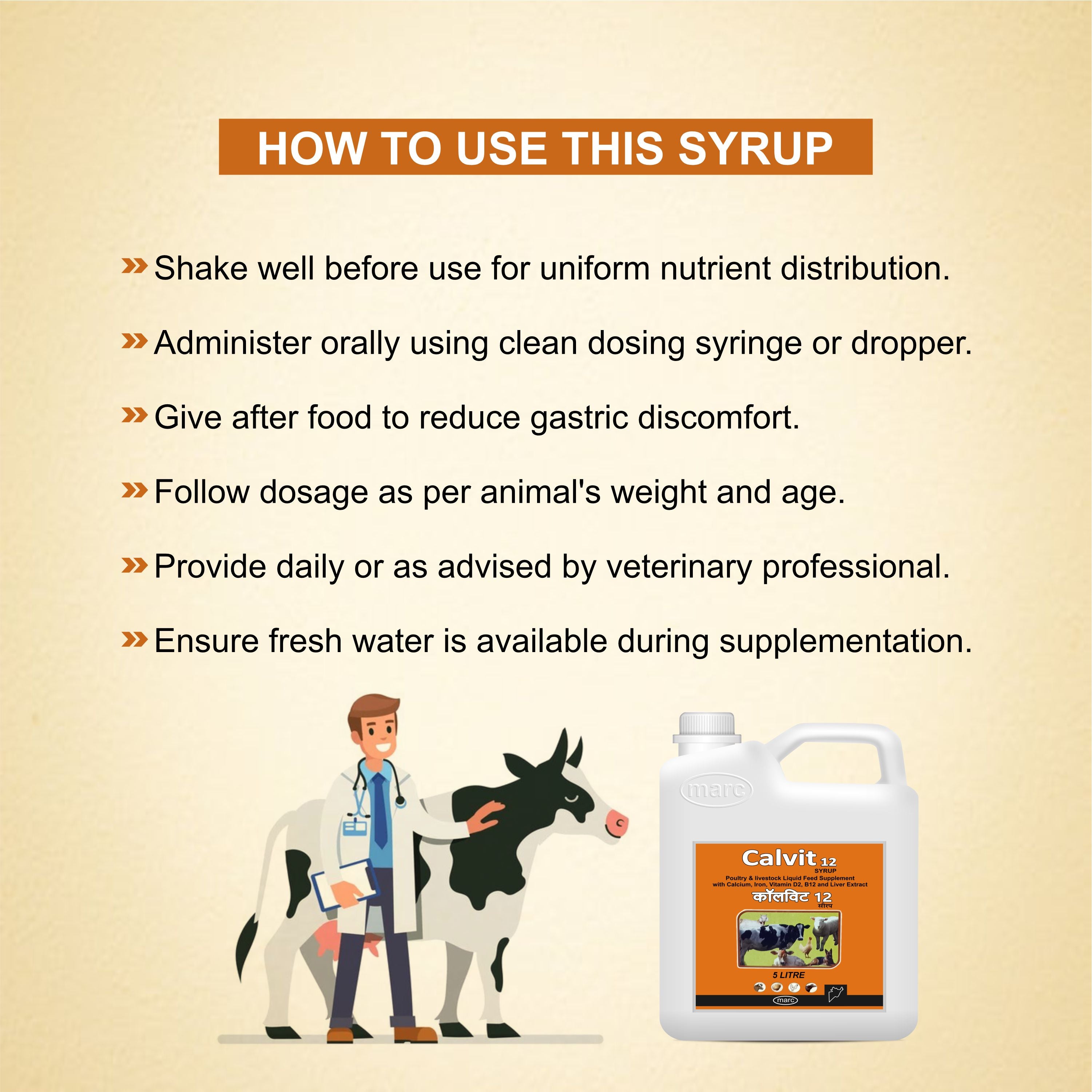 Marc Calvit 12 Syrup 5Lt – Calcium, Iron & Vitamin Supplement for Livestock