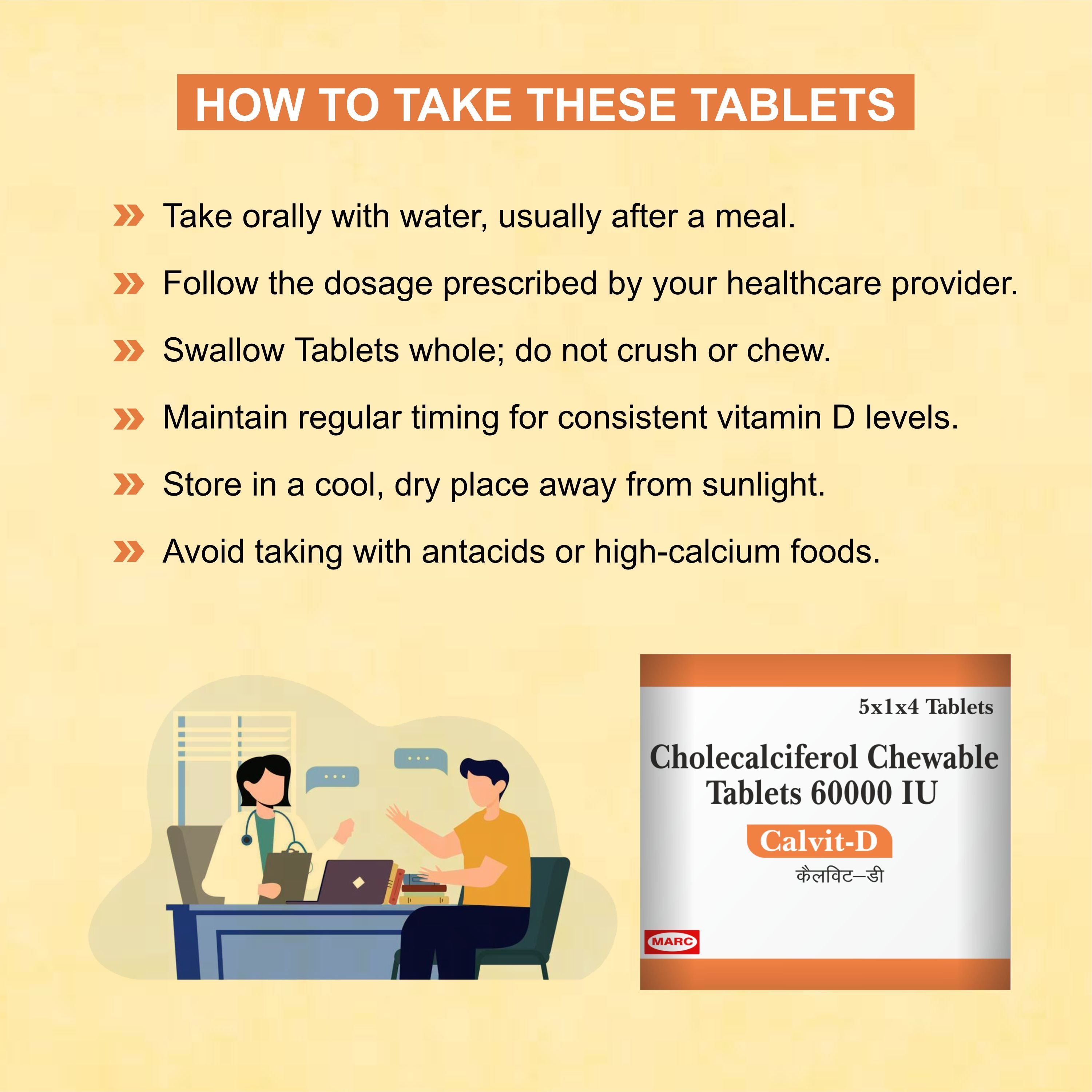 Calvit-D 60000 IU – High-Strength Vitamin D3 Chewable Tablets for Bone & Immunity Support ( Pack of 2 Strip)