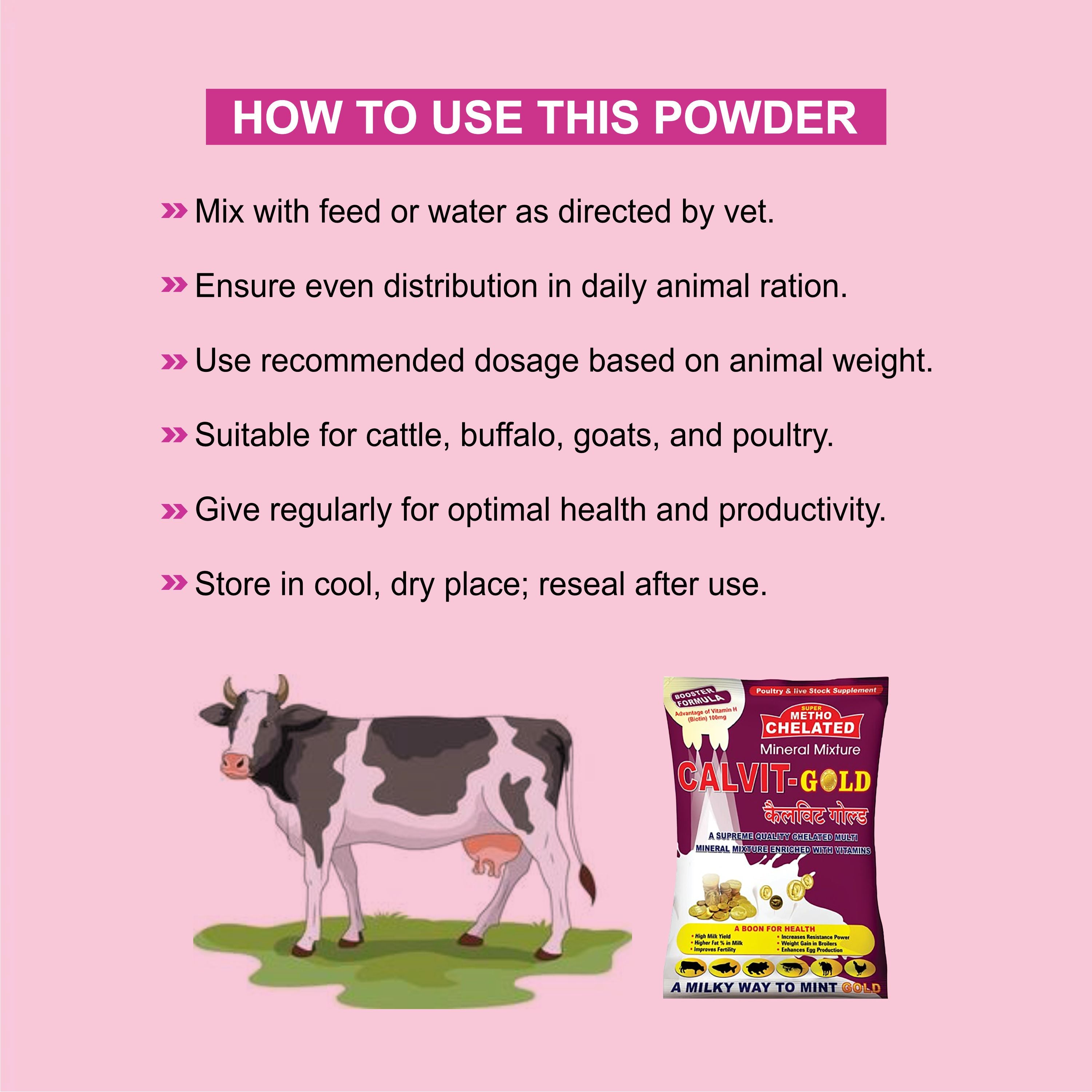 Marc Calvit Gold Powder 1kg – Vitamin, Mineral & Probiotic Tonic for Livestock