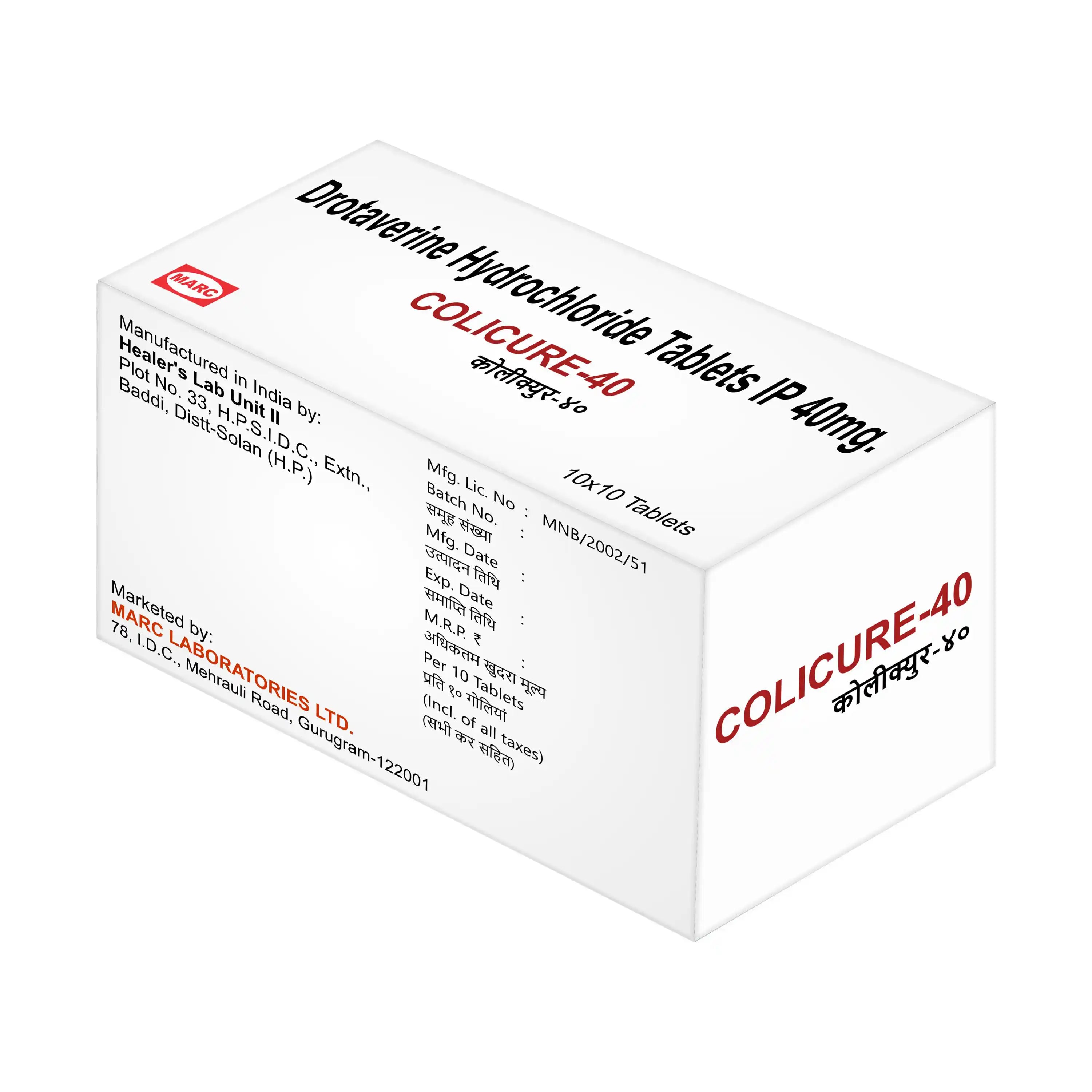 Colicure-40 Drotaverine 40mg Tablet – Mild Abdominal Cramps & Muscle Spasm Relief