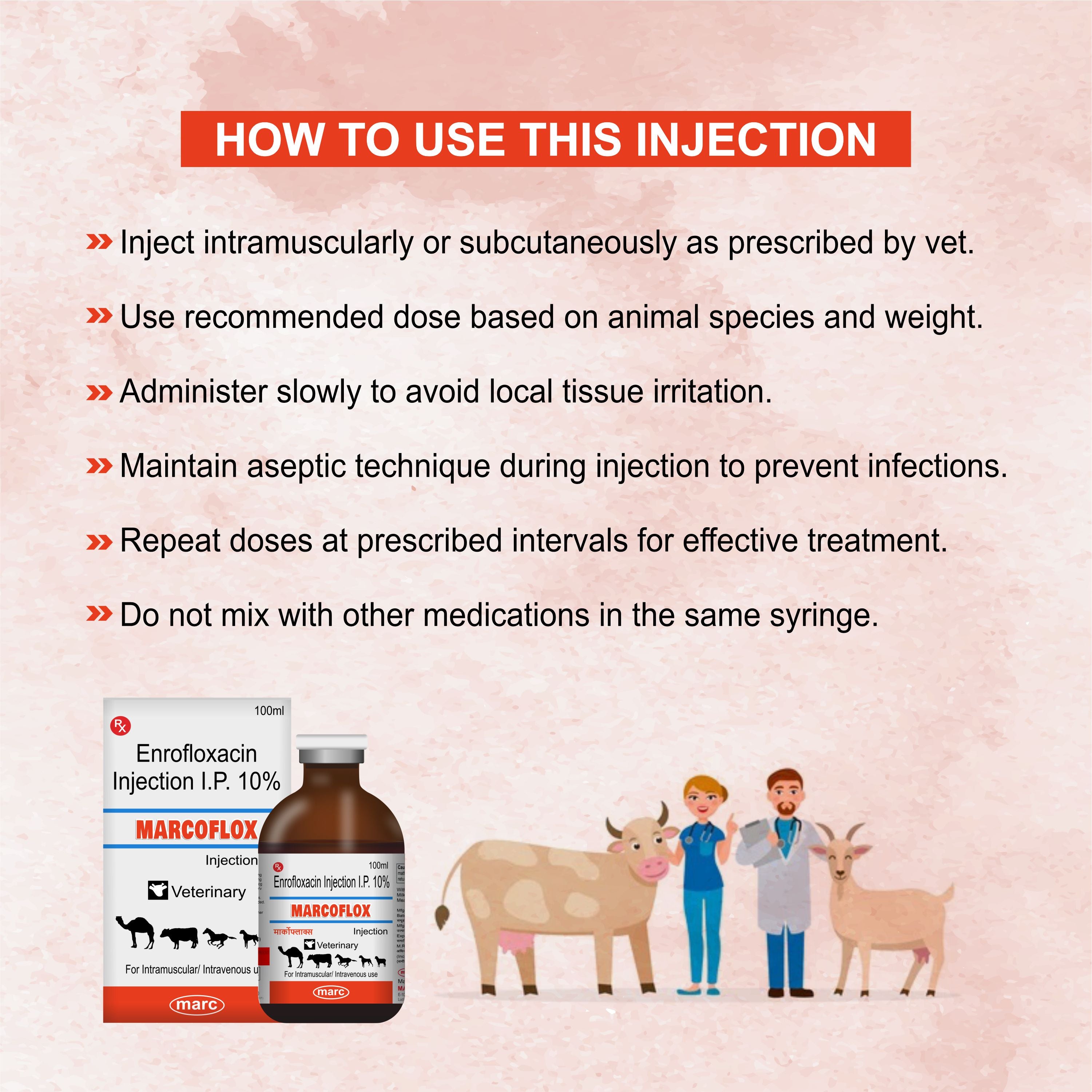 Marc Marcoflox Injection 100ml – Trusted Enrofloxacin Antibiotic for Powerful Veterinary Infection Control